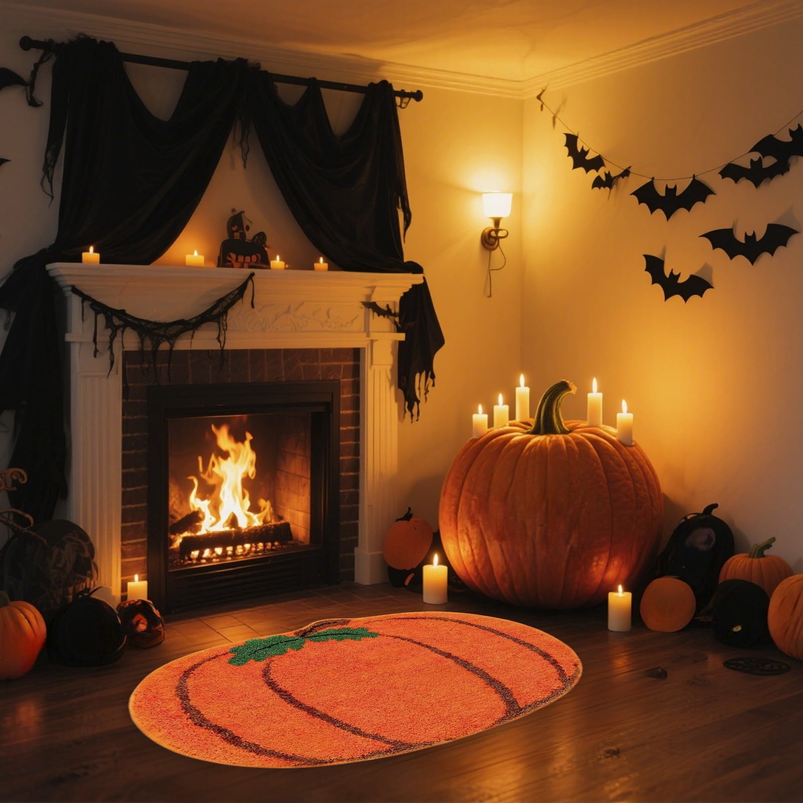Pumpkin Rug, Halloween Thanksgiving Mat, Soft Fall Doormat for Entryway Decor, Kitchen Bathroom Living Room Floor Mat, Washable Non-Slip Holiday Home Decor
