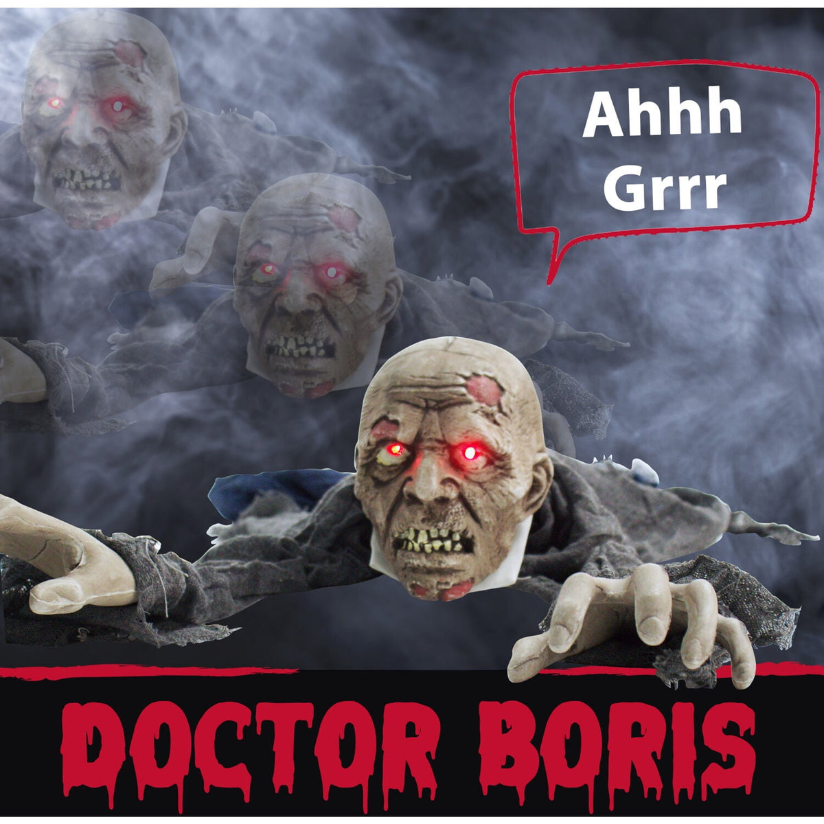 Haunted Hill Farm 5.1 ft Animatronic Zombie, Indoor/Outdoor Halloween Decoration, Flashing Red Eyes, HHGBZOMB-2LSA
