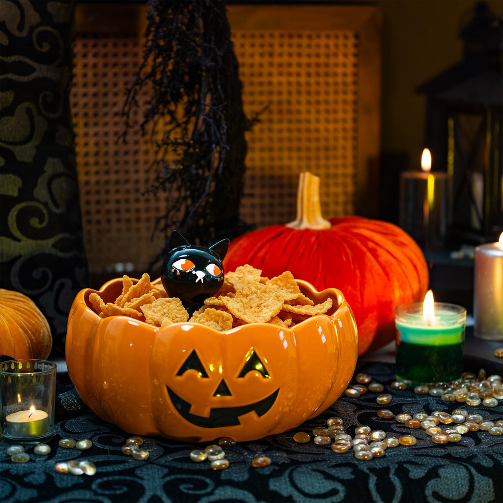 Way to Celebrate Halloween Cat in Pumpkin Ceramic Serve Bowl