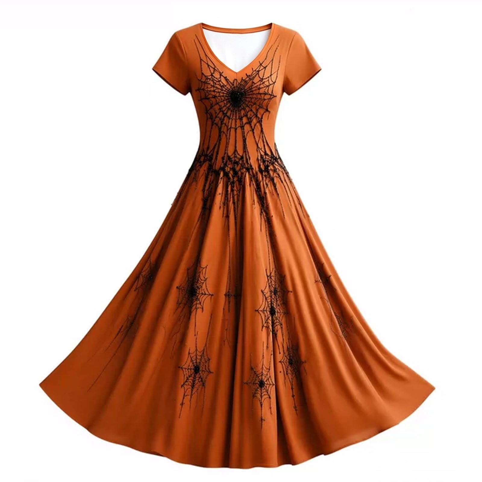 KICILVS Gothic Clothes For Women Black Spiderweb And Spider Print Flowing V Neck Long Maxi Dress Halloween Cosplay Gothic Party Dress
