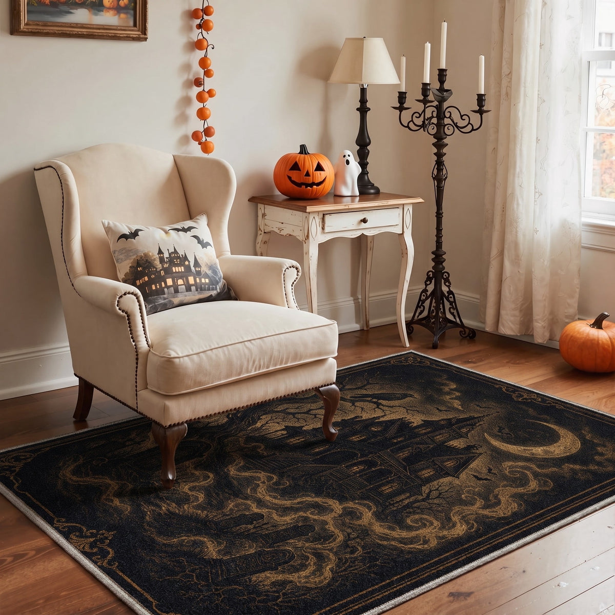GENIMO 2'x7' Halloween Runner Rug, Washable Non Slip Soft Vintage Witch Indoor Outdoor Hallway Runner for Porch Patio Kitchen Entryway, Retro Sepia
