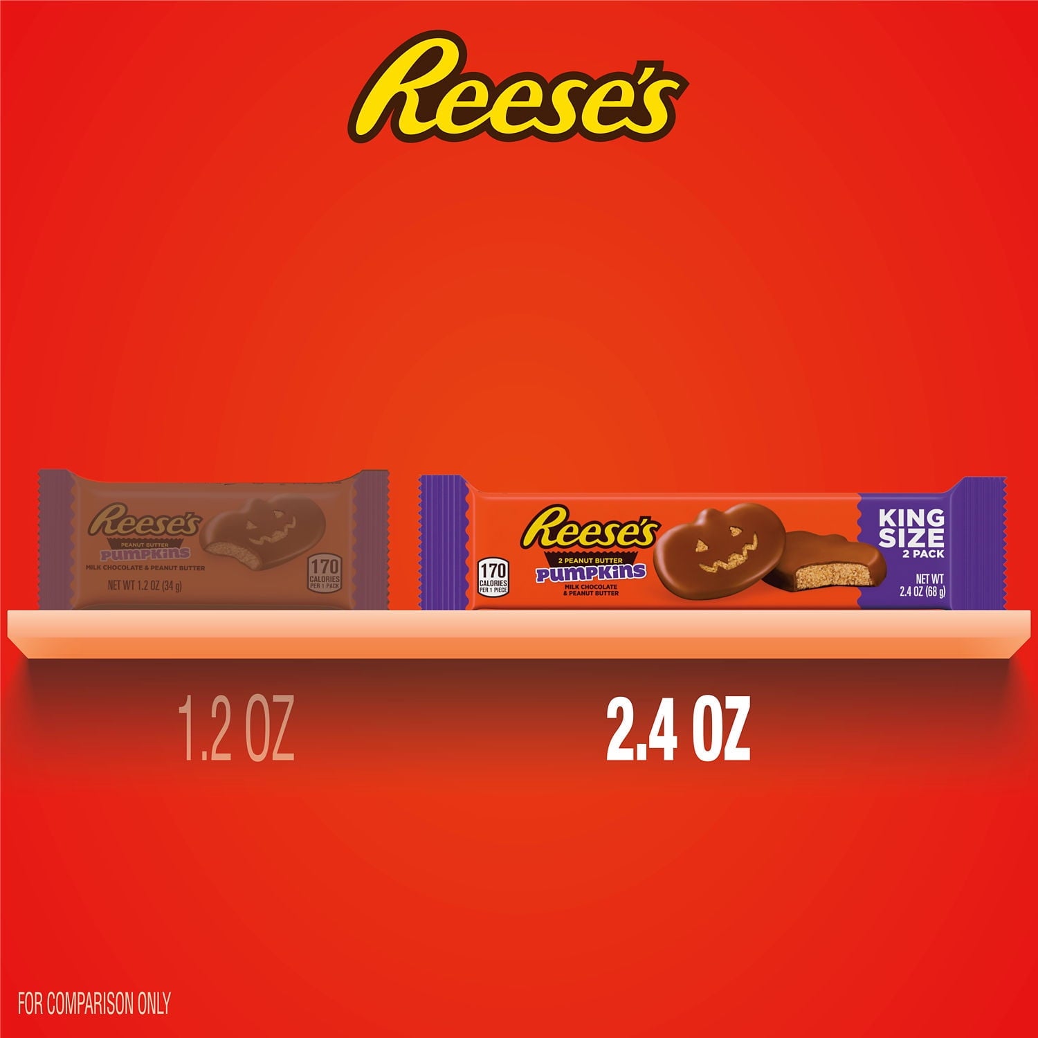 Reese's Milk Chocolate King Size Peanut Butter Pumpkins, Halloween Candy Pack, 2.4 oz