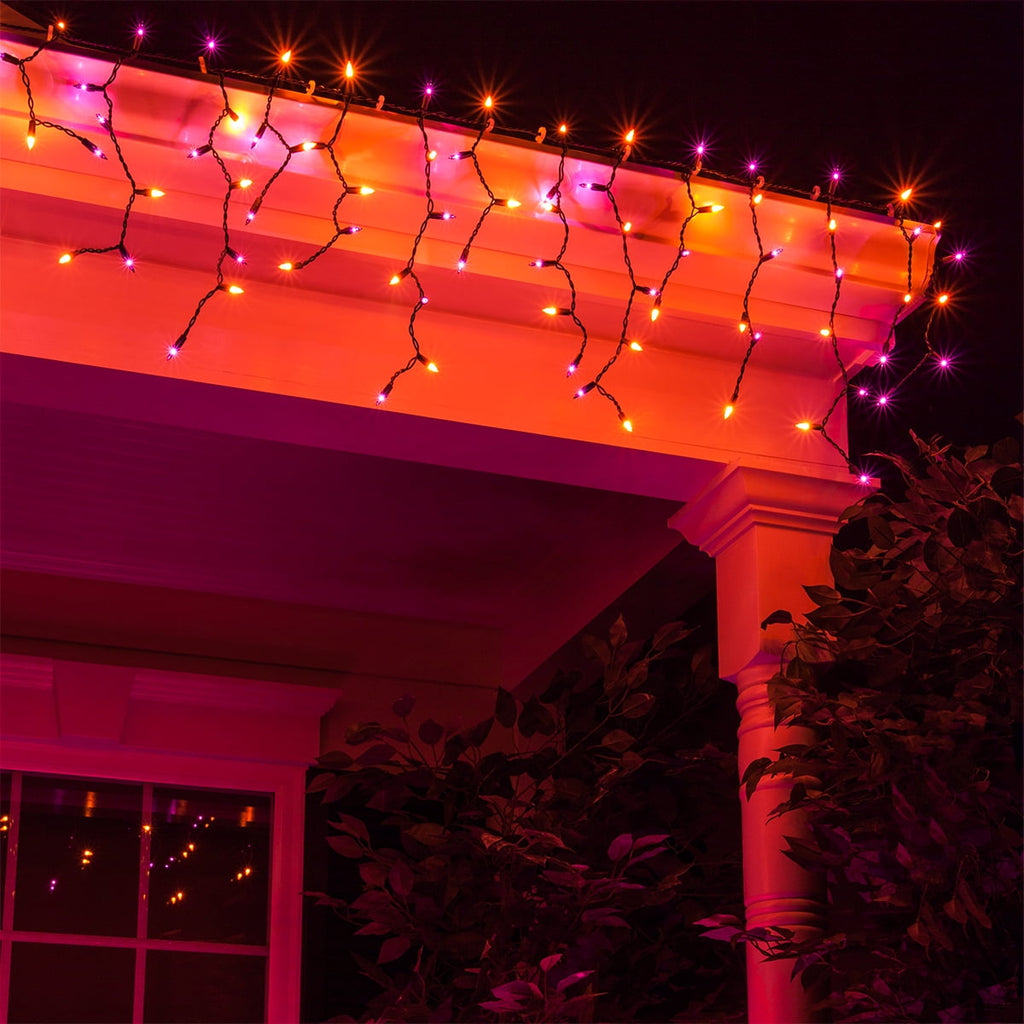 Kringle Traditions Halloween Purple Orange Outdoor Mini Icicle Light 150 Lights