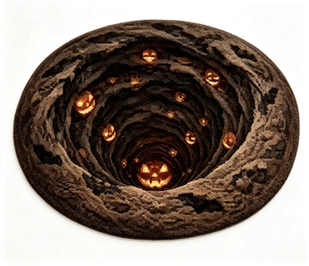 3D Halloween Round Rug, Illusion Halloween Round Mat, Funny Rug with Non-Slip Soft Visual Effect Door Mat for Living Room Indoor Decor