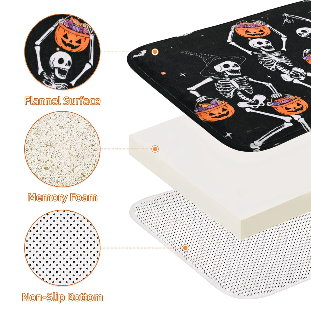 FRAMICS Halloween Shower Curtain Sets with Rugs, 16 Pc Pumpkin Spooky Ghost Bathroom Sets, Black Waterproof Fabric Shower Curtain with 12 Hooks and Toilet Rugs