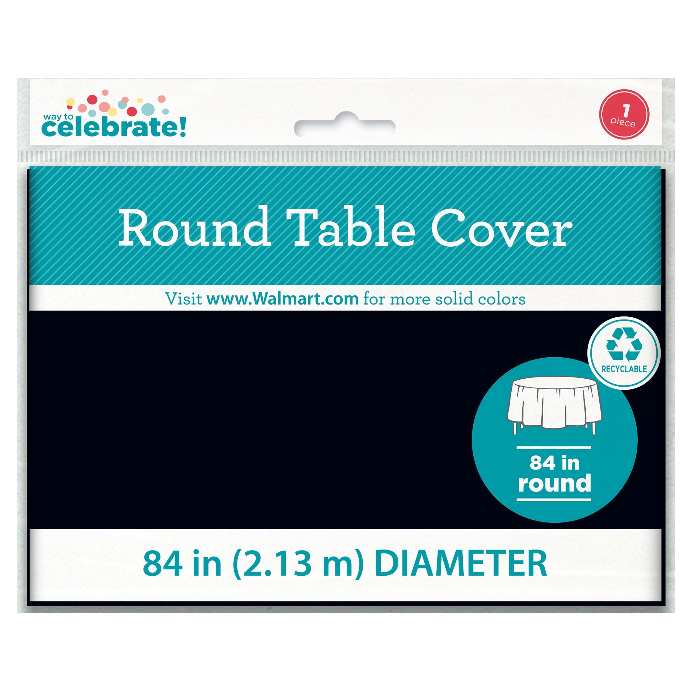 Way To Celebrate Round Plastic Table Cover, Black, 84 in, 1 Count