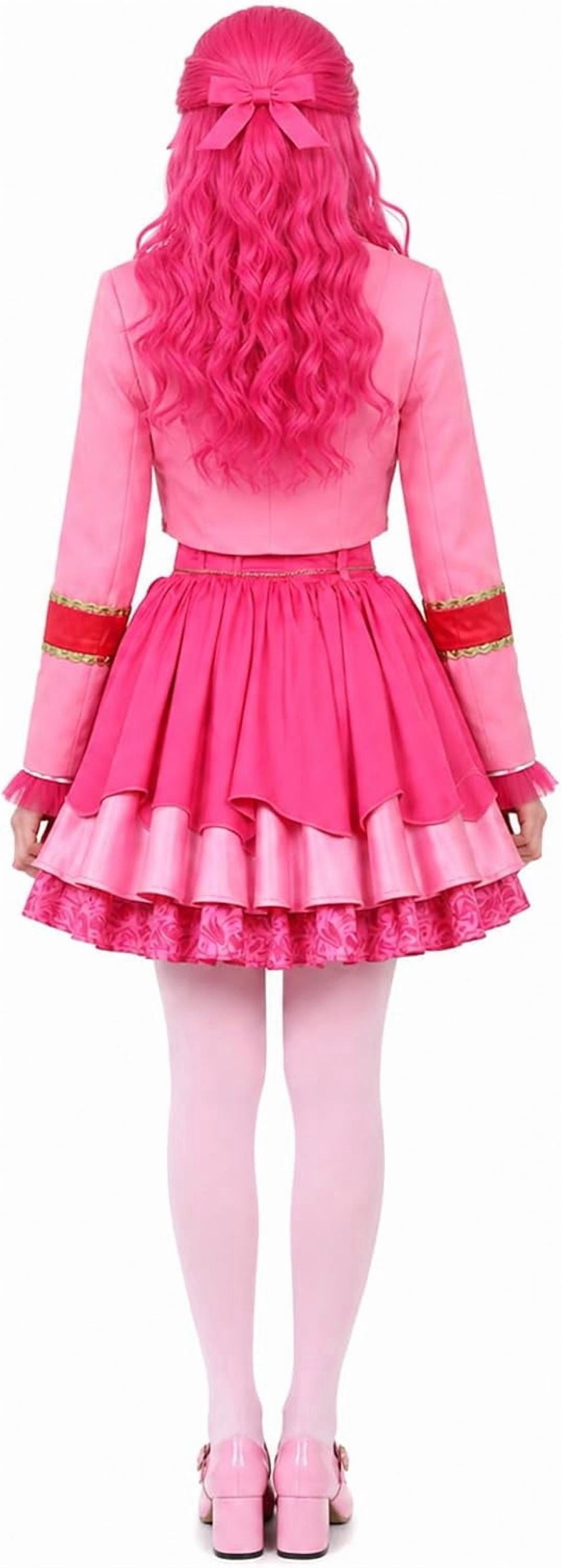 Satmonnus Women's Pink Princess Costume Set, Adult Halloween Cosplay Outfit with Heart Print Jacket, Layered Skirt & Fuzzy Bag, Fancy Dress Up for Themed Parties