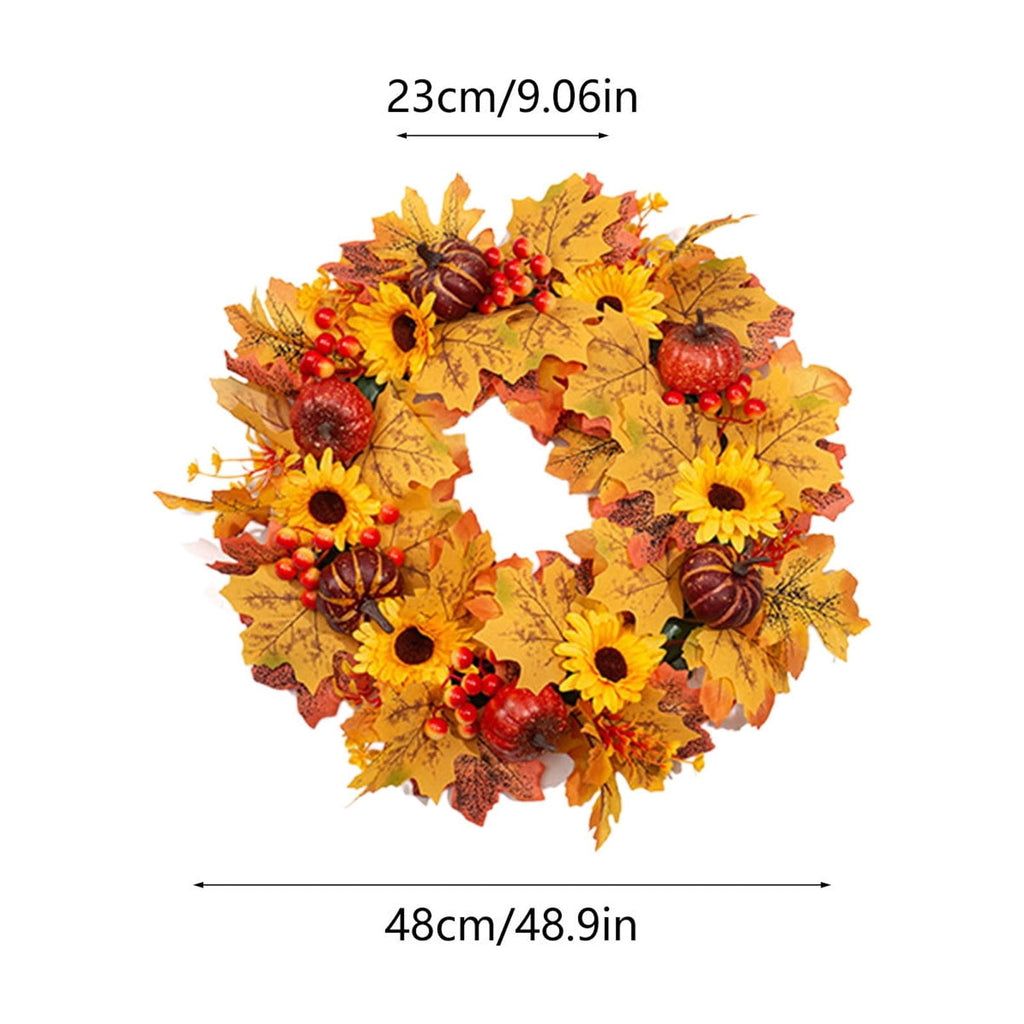 HOARBOEG Handmade Wrought Iron Maple Leaf Wreath, Thanksgiving Rudolph Fall Harvest Door Hanging, Orange Metal Autumn Wreath with Berries, Garden Wall Decor, 15.75 in