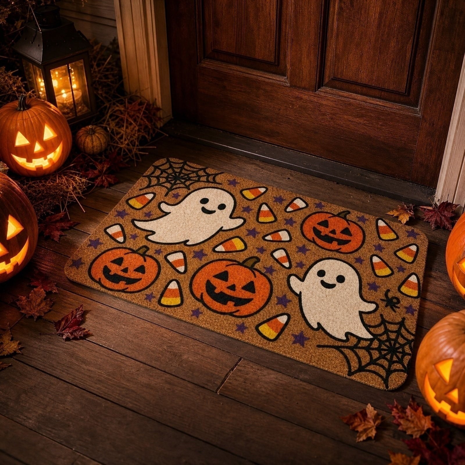 Halloween Doormat Vintage Retro Style Mat 23.6x15.7in Secure-Grip Absorbent Coir Look Entryway Rug for Front Porch Indoor Outdoor Decor by OVFUIZ