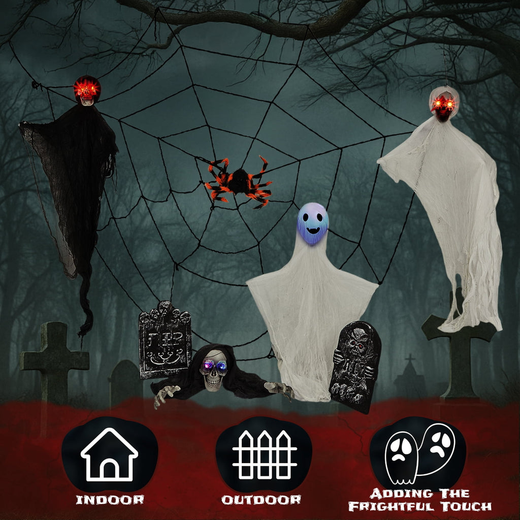 Ktaxon 4ft Halloween Outdoor Decoration Ghost Set Hanging Animated Decoration 8pcs Creepy Set w/ Pre-Recorded Screaming