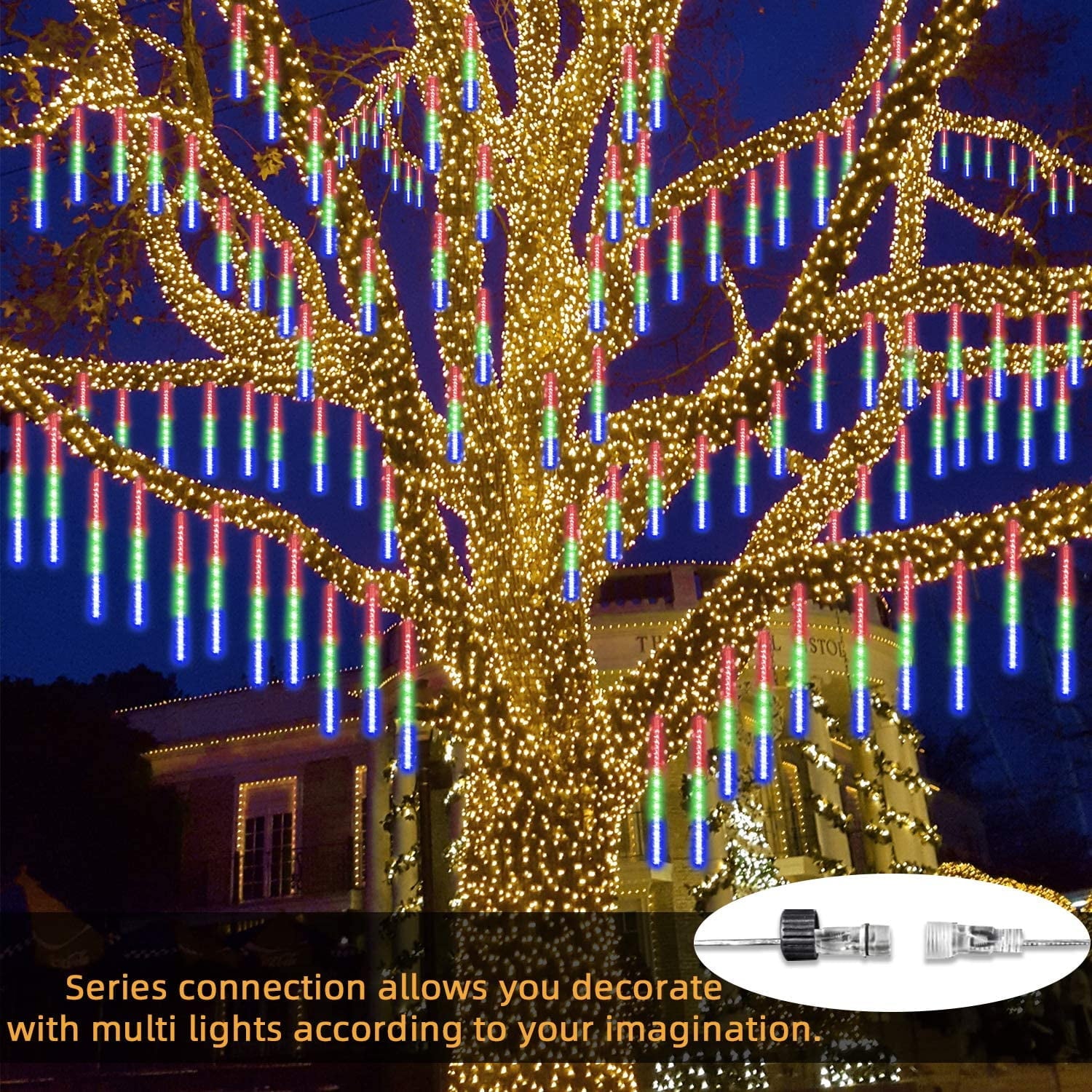 TiokMc Falling Rain Fairy String Lights, 10cm 10 Tube 200 LED Meteor Shower Light, Waterproof Snow Falling Icicle Cascading Lights for Xmas Wedding Party Tree Holiday Decor, White