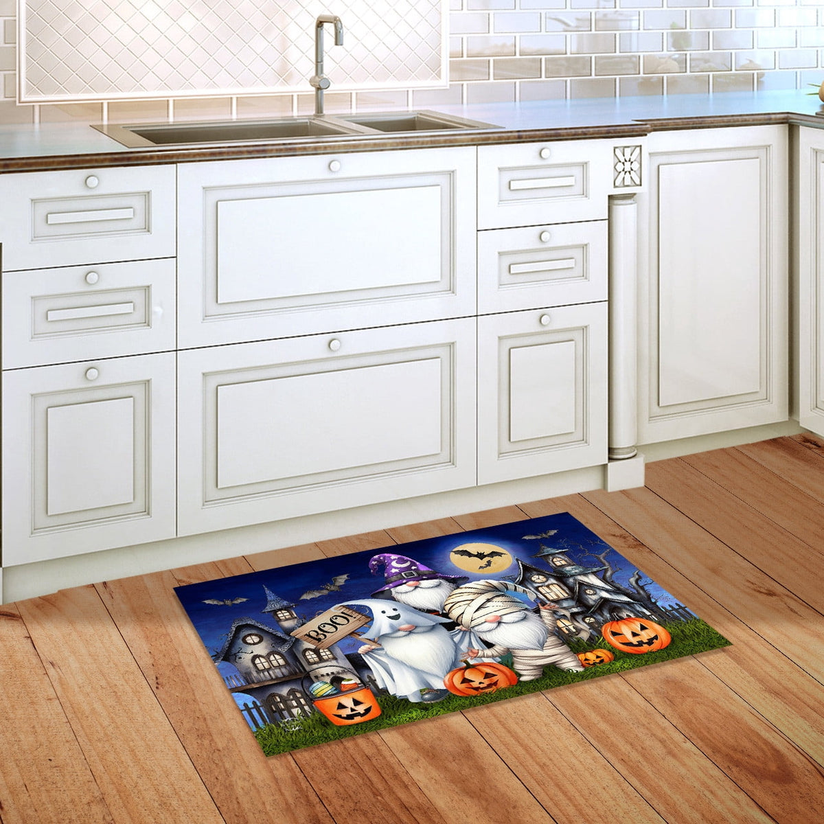 Briarwood Lane Halloween Doormat 30x18 Indoor Outdoor Costumed Gnomes For Halloween Doormat