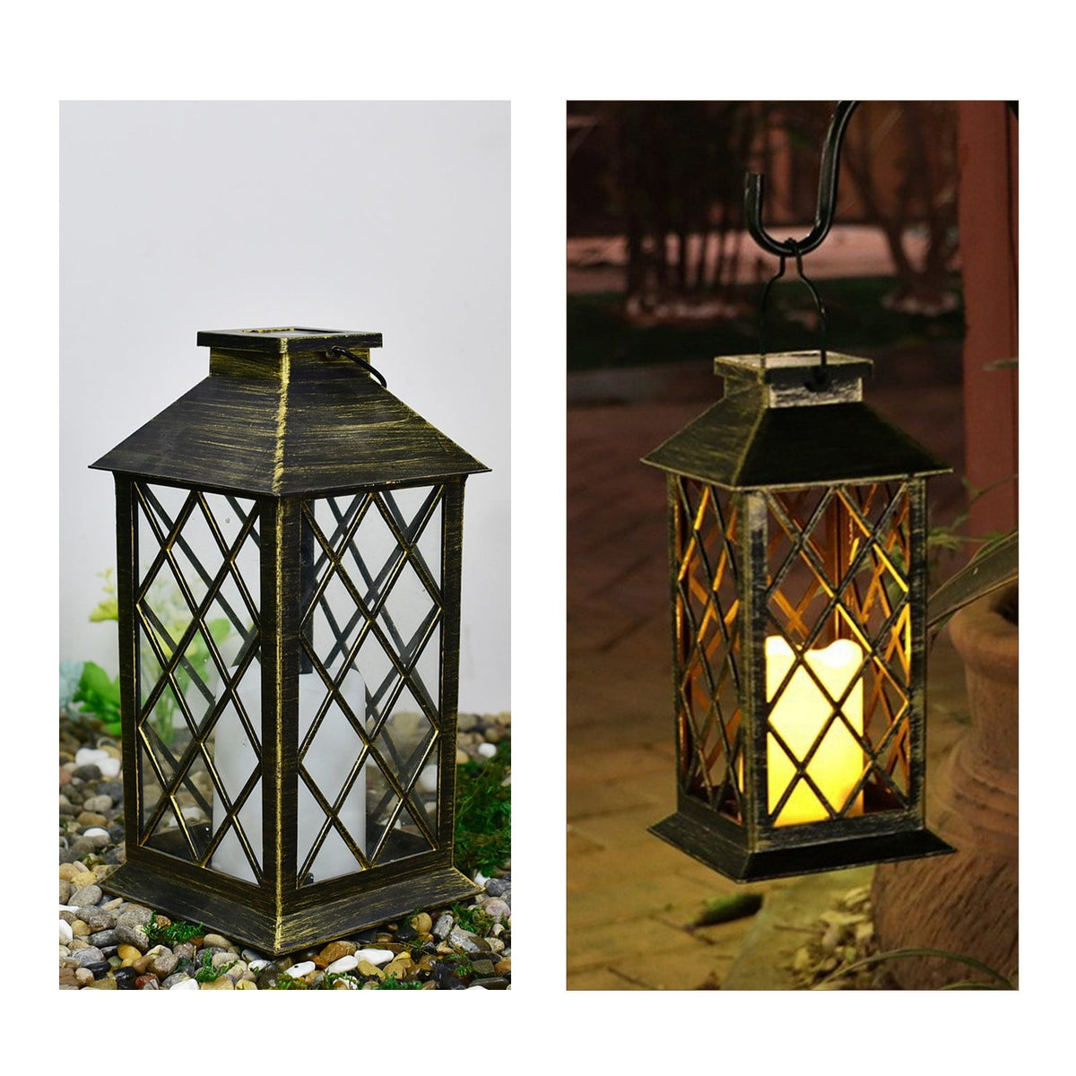 Brown Solar Lanterns Outdoor Hanging Lights | Hollowed-Out Metal Led Garden Decor | Waterproof Ip55 for Patio & Yard | 6-10 Hours Auto On/Off Lighting