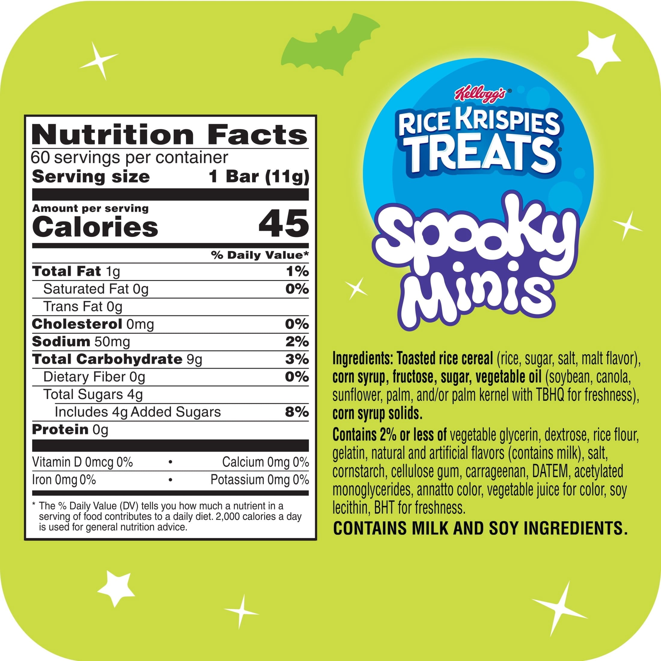 Rice Krispies Treats Spooky Minis Chewy Mini Crispy Marshmallow Squares, Ready-to-Eat, Trick or Treat, 23.2 oz, 60 Count