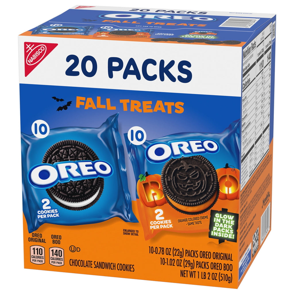 OREO Boo! Trick or Treat Halloween Cookies Variety Pack, 20 Snack Packs (2 Cookies Per Pack)