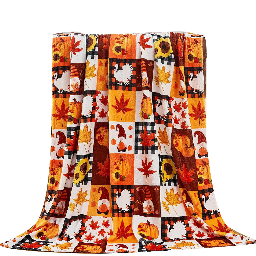 FastXmas Halloween Throw Blanket, 30"x40" Flannel Fleece Pumpkins Maple Checkered Plush Blanket, Soft Lightweight Skin-Friendly Fall Harvest Decorative Throw Blanket for Couch Sofa Bed Outdoor
