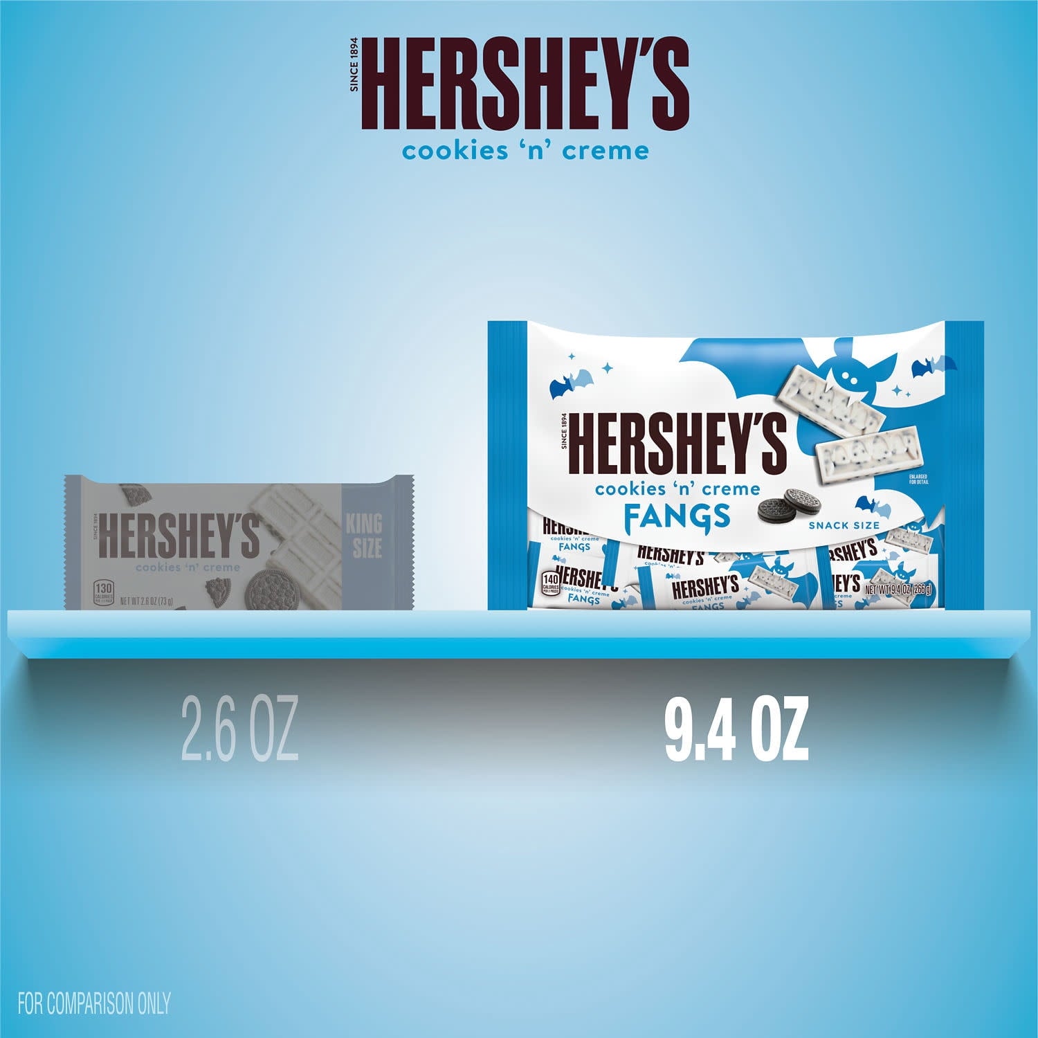 Hershey's Cookies 'n' Creme Fangs Snack Size, Halloween Candy Bag, 9.4 oz