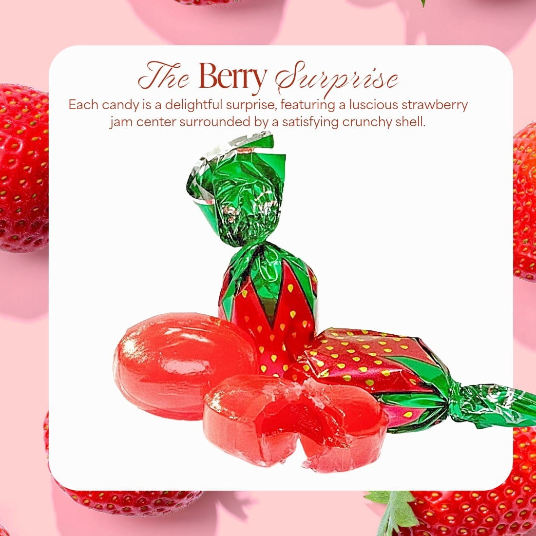 SweetGourmet Arcor Strawberry Bon Bons Hard Candy Wrapped, Fruit-Filled Premium Candies, 1 Pound Bag