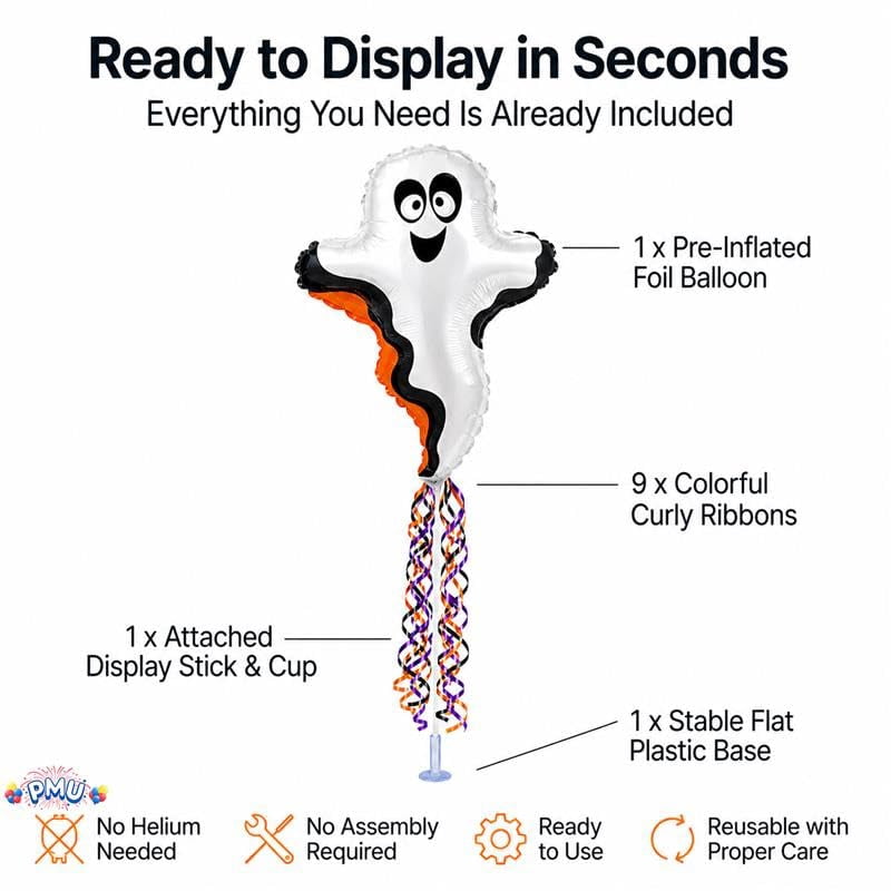 PMU Halloween Pre-Inflated Balloons "Whimsical Pumpkin" 9 Inch Air-Filled Pre-inflated with a Cup and a Stick (1/Pkg) Pkg/1