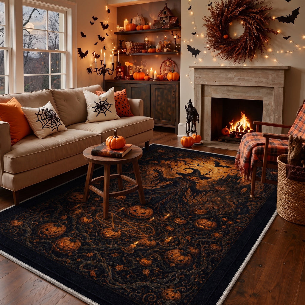 GENIMO 2'x3' Halloween Doormat, Washable Non Slip Soft Farmhouse Pumpkin Outdoor Door Mat for Front Door Covered Porch Patio Entryway, Smoky Amber