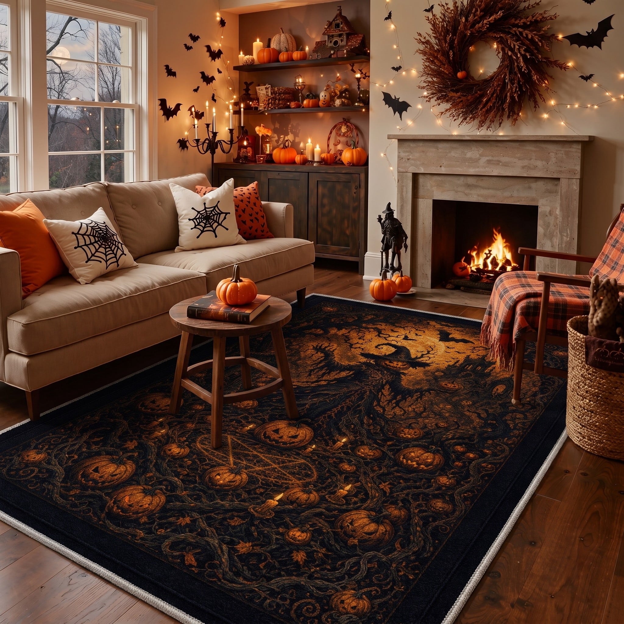 GENIMO 2'x3' Halloween Doormat, Washable Non Slip Soft Farmhouse Pumpkin Outdoor Door Mat for Front Door Covered Porch Patio Entryway, Smoky Amber