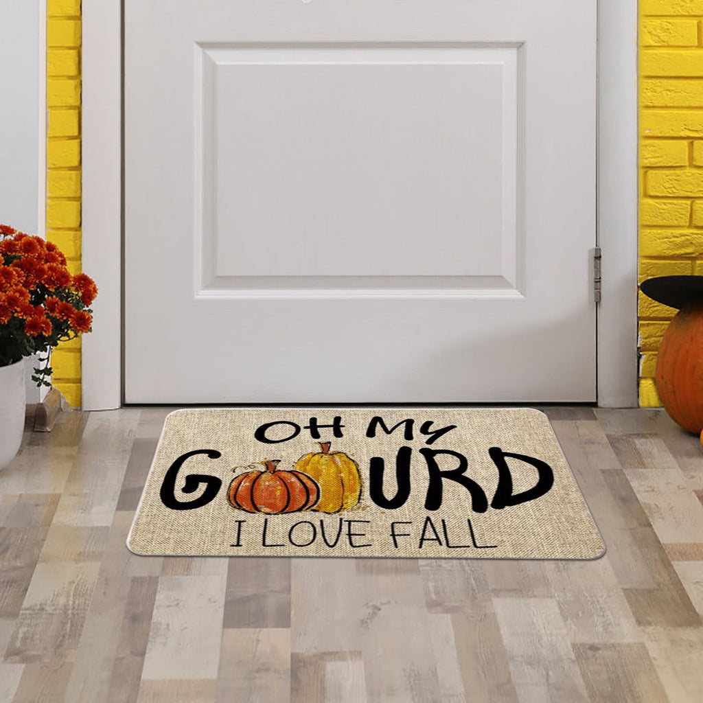 JOGZMZ Halloween Floor Mat Home Entrance Thanksgiving Pumpkin Thick Foot Mat Crystal Velvet Floor Mat