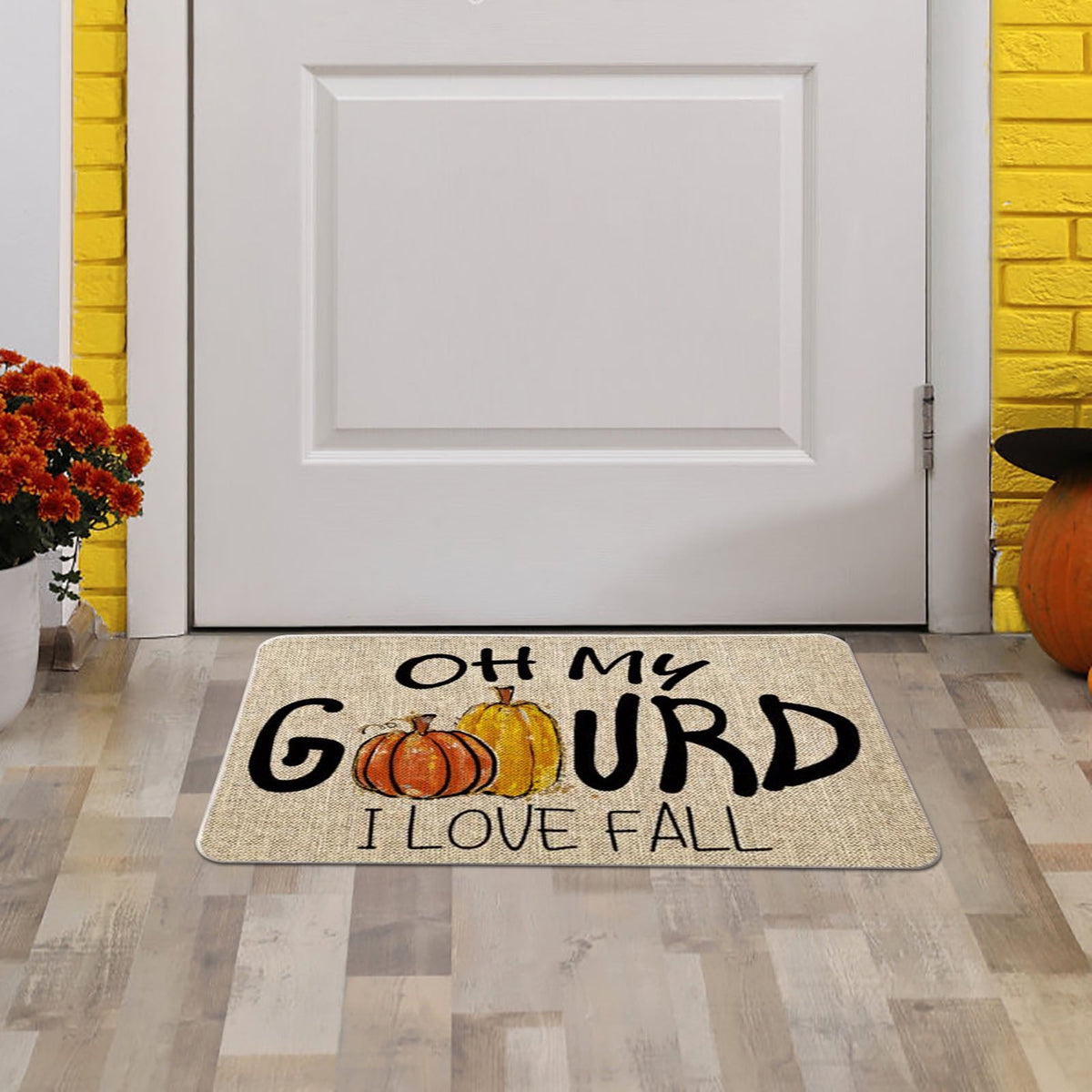 JOGZMZ Halloween Floor Mat Home Entrance Thanksgiving Pumpkin Thick Foot Mat Crystal Velvet Floor Mat