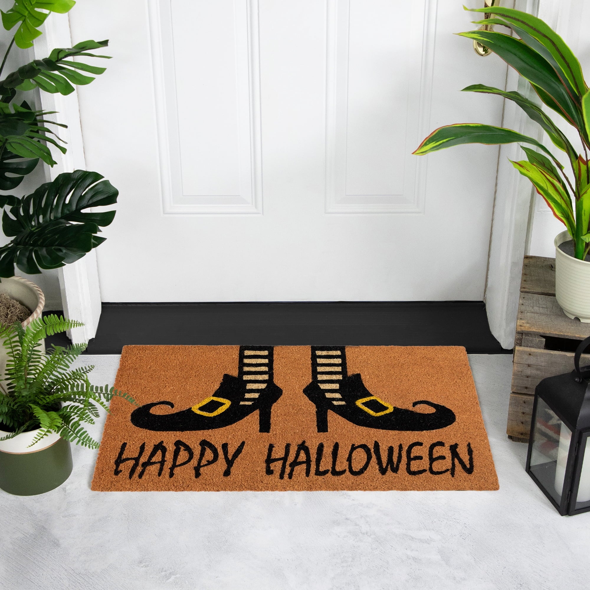 Northlight Wicked Witch Shoes Happy Halloween Coir Outdoor Doormat - 30" - Orange and Black