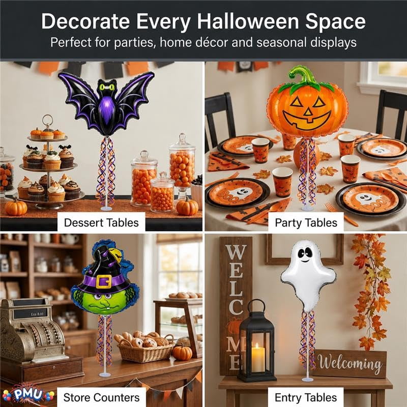 PMU Halloween Pre-Inflated Balloons "Whimsical Pumpkin" 9 Inch Air-Filled Pre-inflated with a Cup and a Stick (1/Pkg) Pkg/1