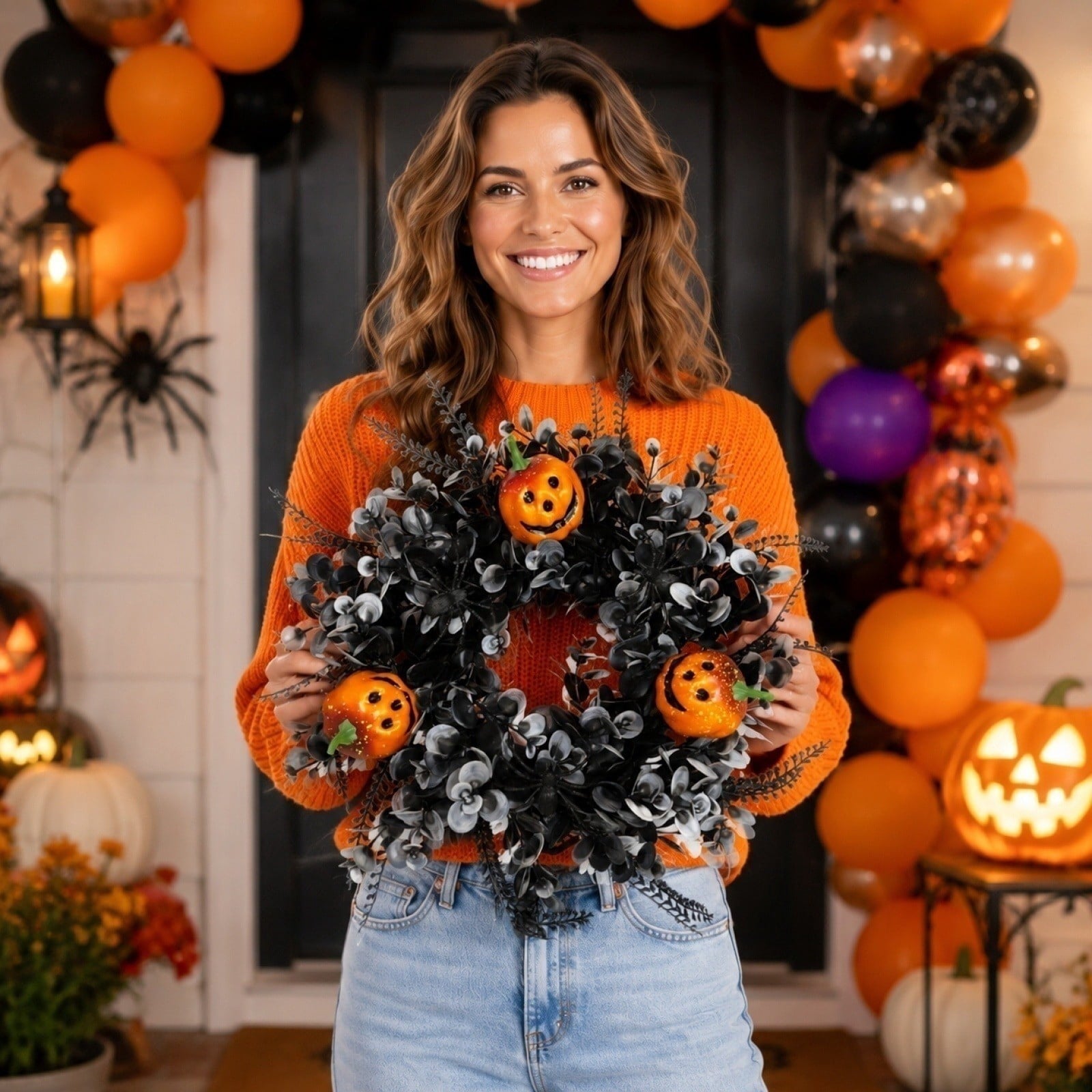 Boovnll Halloween Wreath, 18" Horror & Novelty Handmade Black Twig Glitter Bats Halloween Wreaths for Front Door Fireplace Wall Porch Party Decor, Halloween Decorations