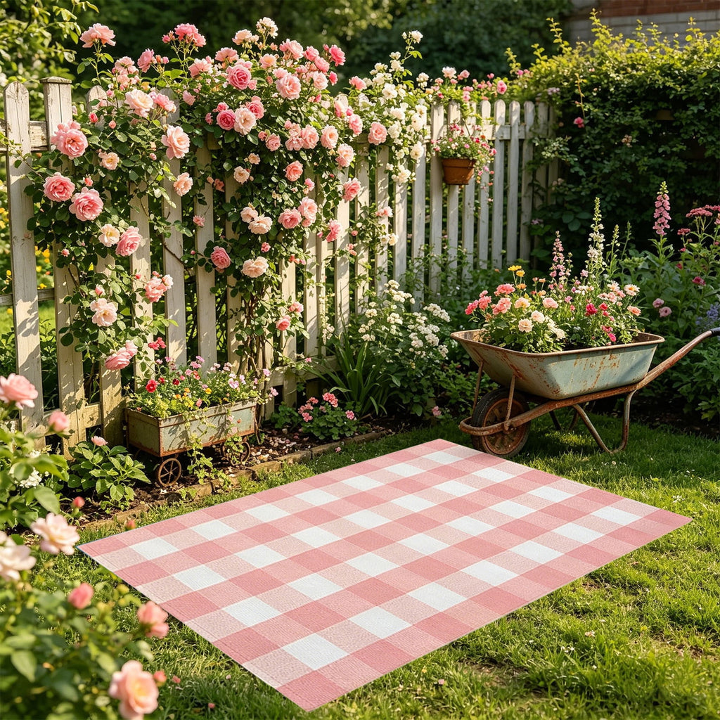 Orange Plaid Fall Outdoor Mat, Hand-Woven Porch Rug for Thanksgiving Halloween Door Decor
