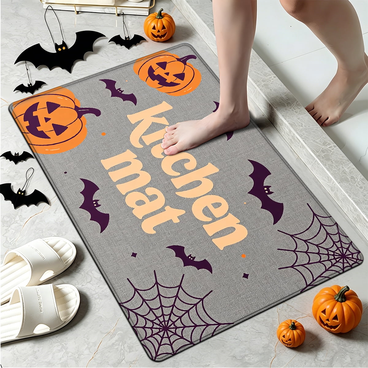YIMEIS Halloween Pumpkin Lanterns 3Pcs Flannel Mat and Kitchen Rugs Set,Soft Non-slip,Perfect for Home Bathroom