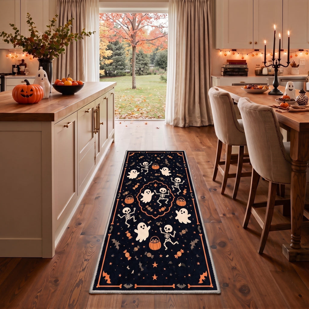 GENIMO 2'x7' Halloween Runner Rug, Washable Non Slip Soft Vintage Witch Indoor Outdoor Hallway Runner for Porch Patio Kitchen Entryway, Retro Sepia