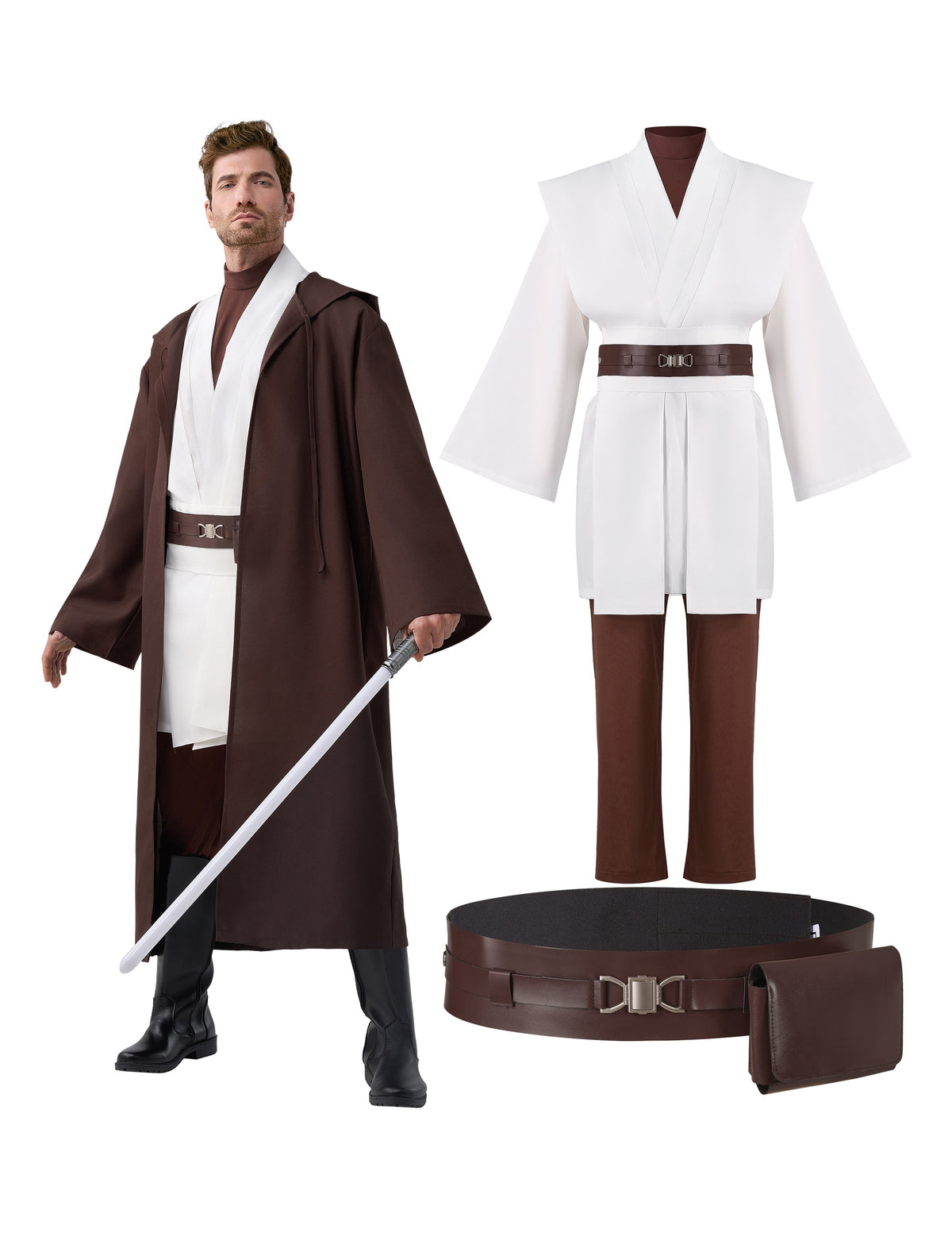 Joyfy Men's Priest Costume Black Priest Father Robe Stole for Halloween Party Dress up Cosplay