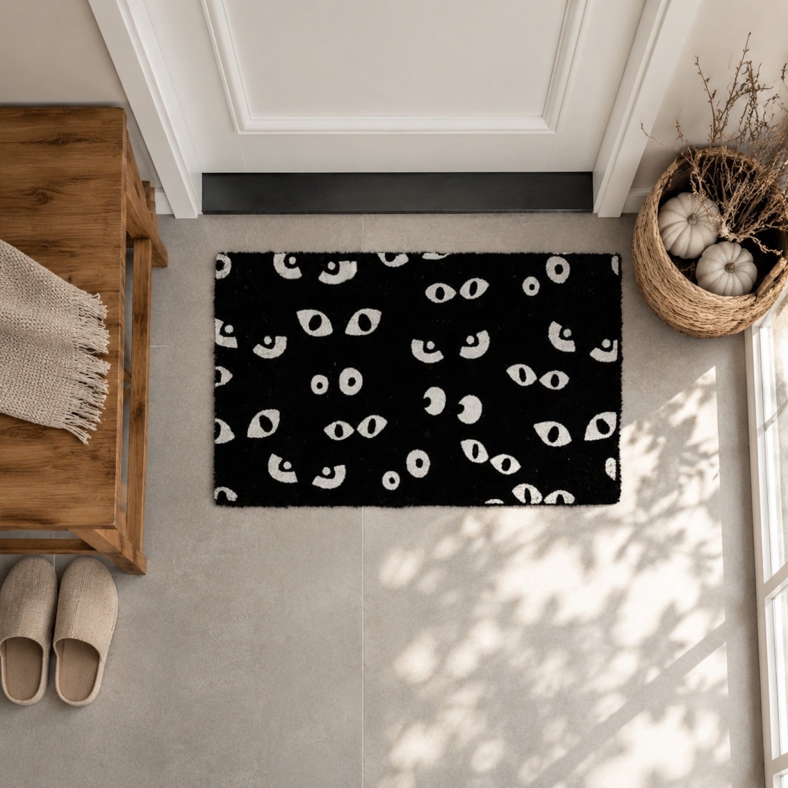 Halloween Eye Pattern Faux Coir Doormat, Non Slip Coir Door Mat for Front Door Entryway, Indoor Outdoor Welcome Rug for Bathroom Kitchen Patio Porch Decor, 20" x 31.5"