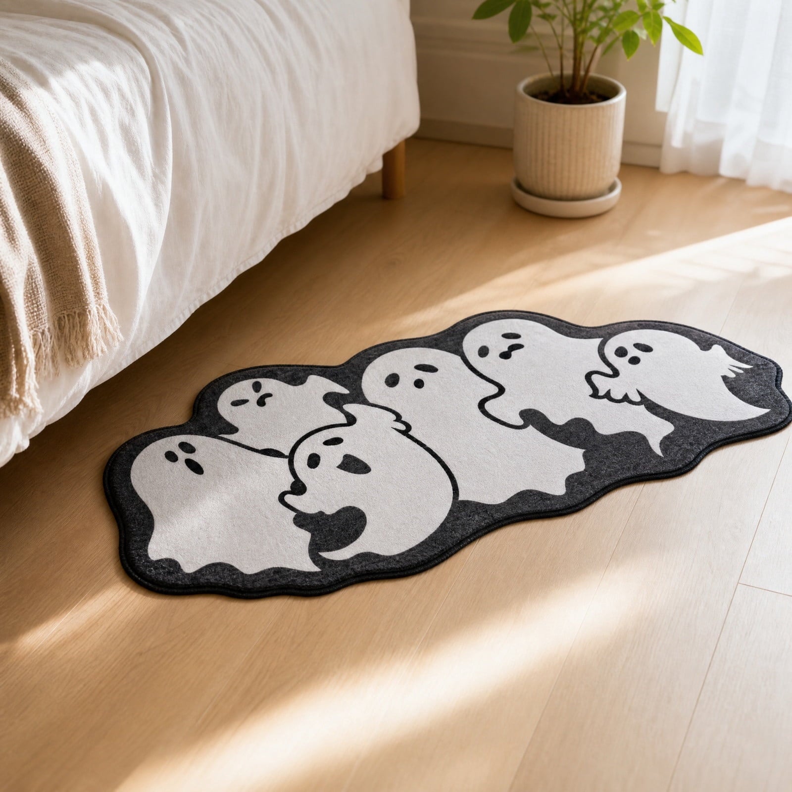 Lypsnake Patchwork Ghost Shaped Doormat,Vintage Stitched Fluffy Fabric Ghost Mat, Halloween Floor Carpet for Front Door Entrance Shower Room Fireplace Farmhouse Layout