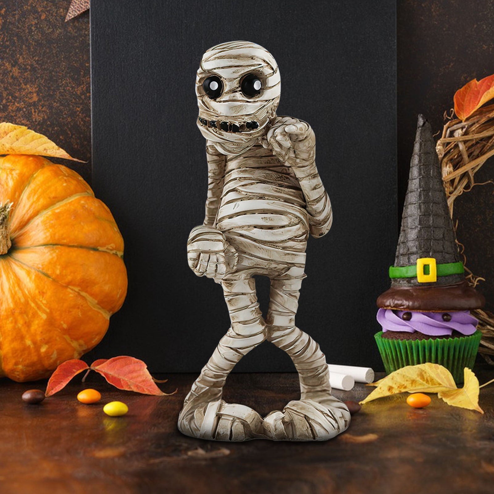 Holloyiver Halloween Mummy Statues, Scary Prop Mummy Stands and Walks Figurines, Realistic Mummy Halloween Decorations Indoor Resin Witch Table Decor