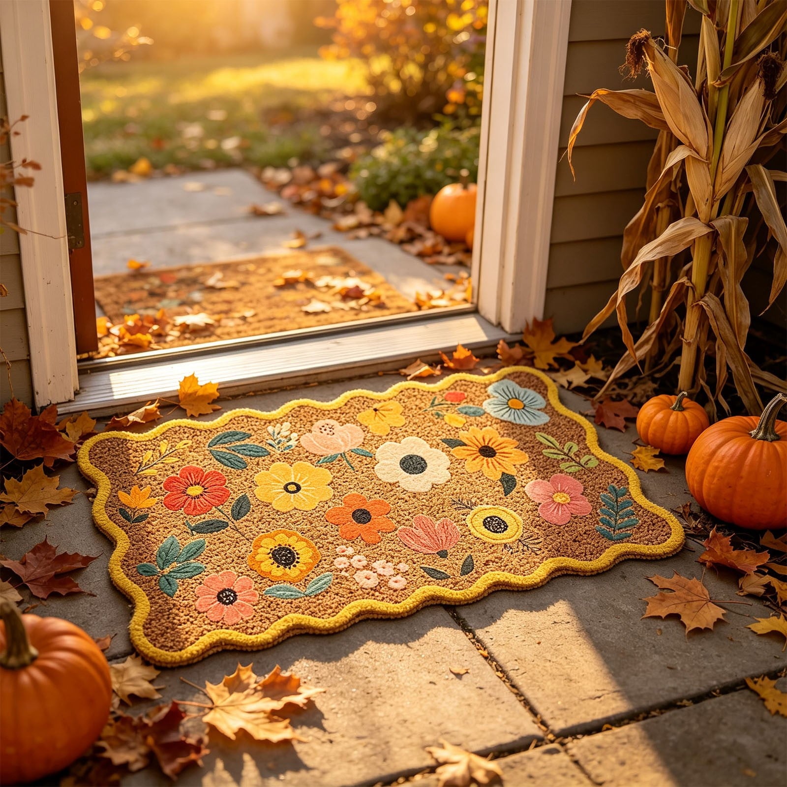 chaungfeng Welcome Fall Door Mat, Seasonal Pumpkin Decorative Doormat, Thick Non-Slip Rugs, for Indoor Outdoor Entrance Floor, Halloween Thanksgiving Decoration (23.6"X15.7")