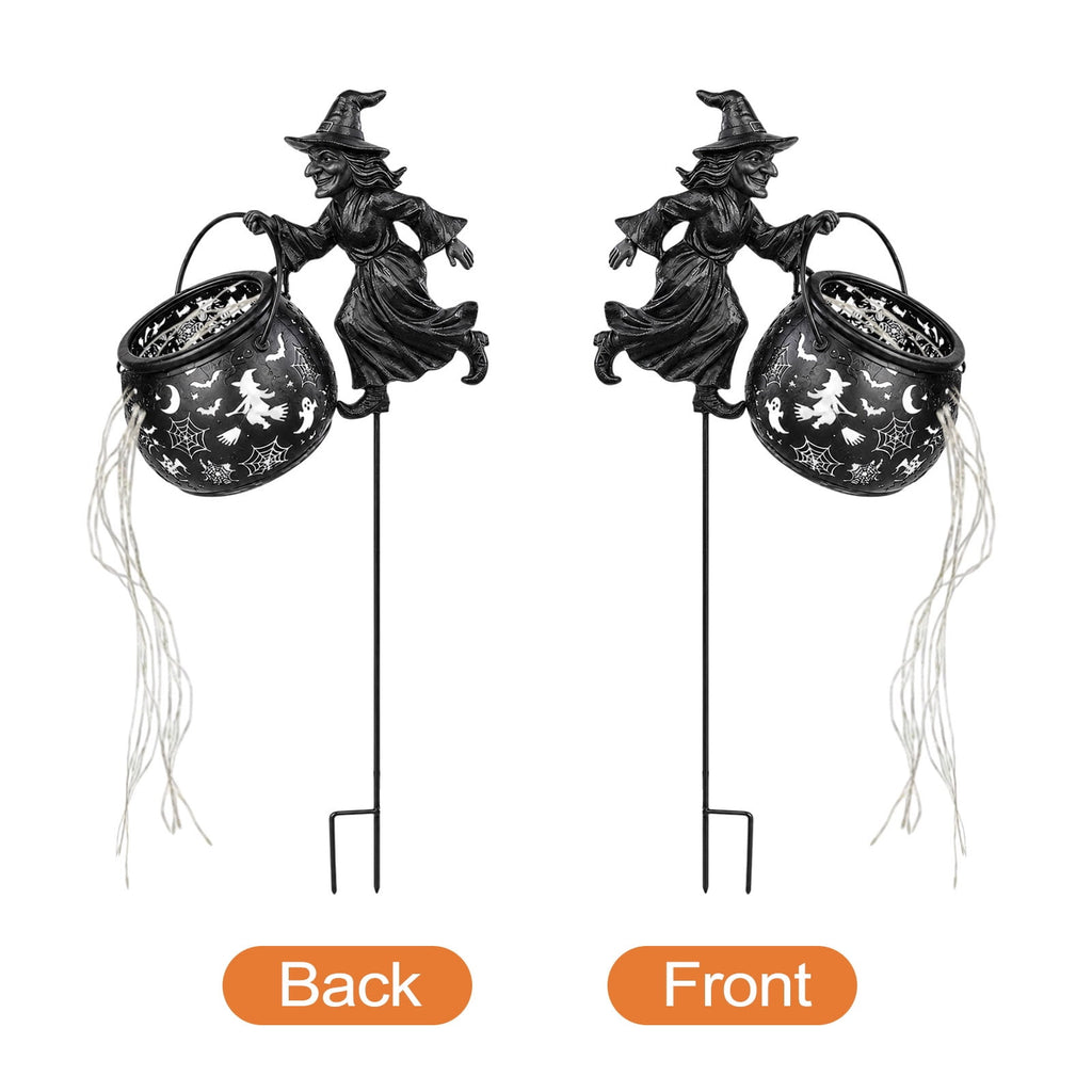 Halloween Witch Cauldron Garden Light, 3D Witch Cauldron LED Projector Outdoor Decor, Solar Powered Garden Stake Light with Halloween Shadow Projection Effect