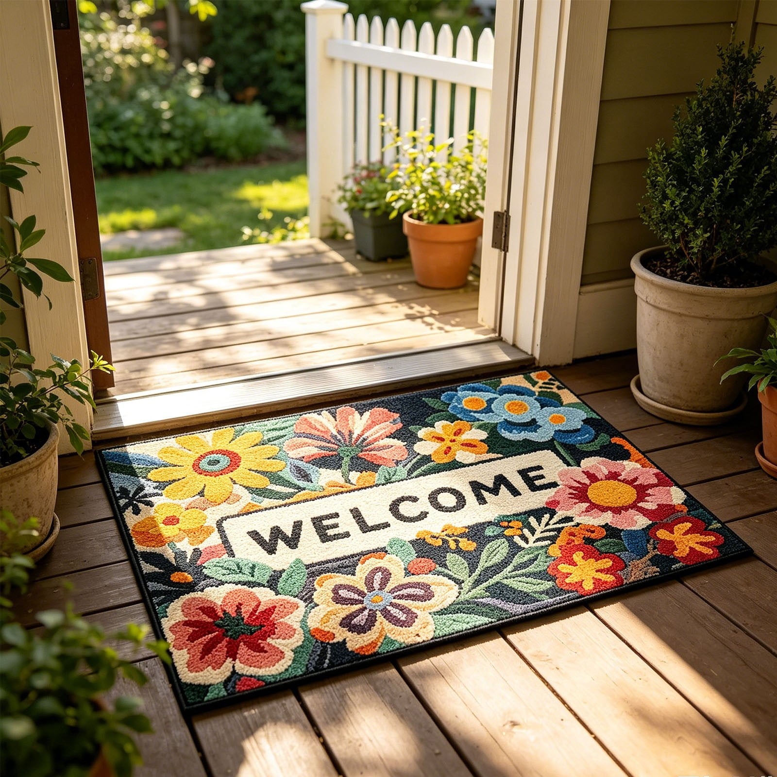 Front Door Mat Indoor Outdoor Entrance Rug, Semicircular Entrance Mat, Half Round Waterproo Non-Slip Durable Rubber Doormat for Garage, Patio, 29.5 inch