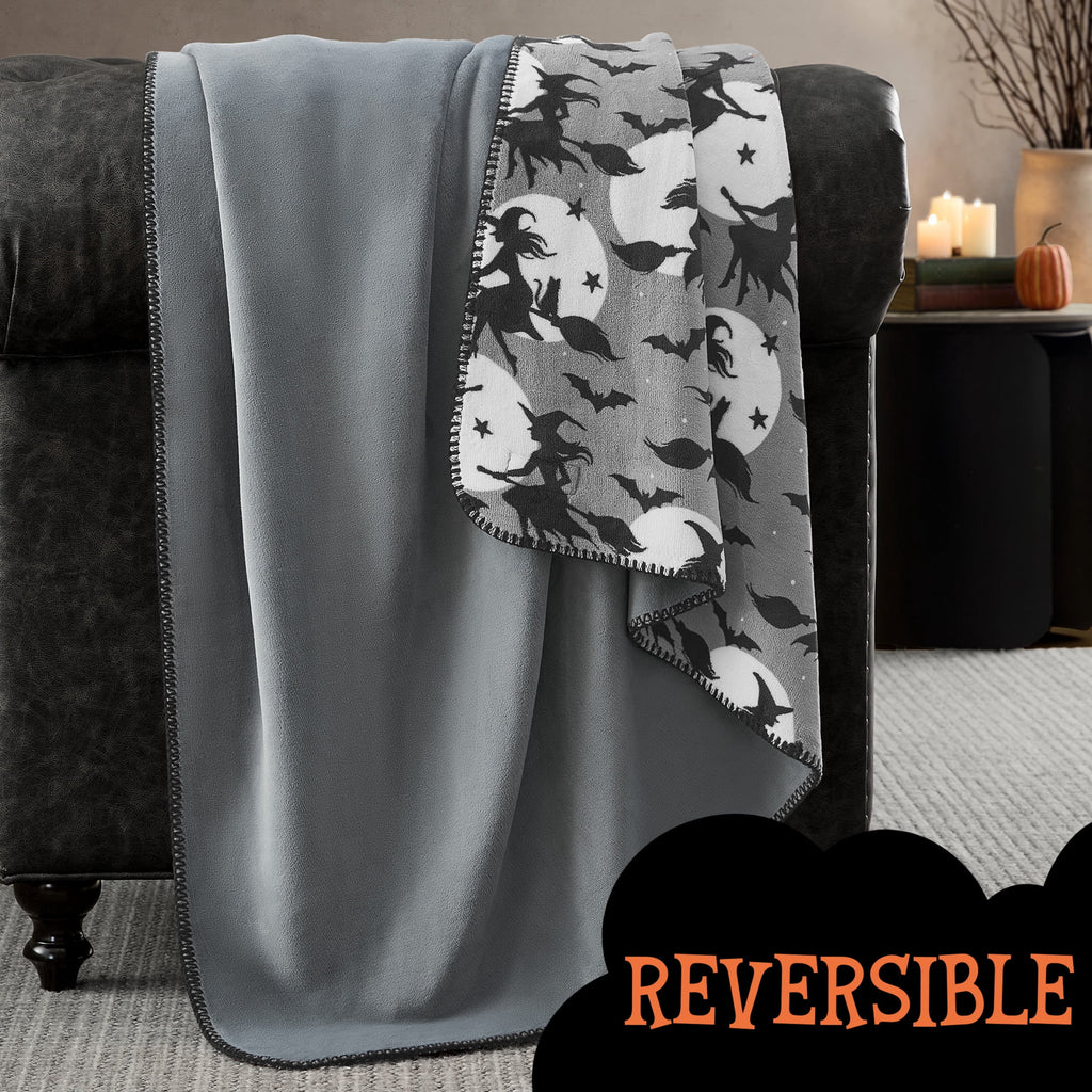 Boo-tique Halloween Plush Soft Oversized Couch Throw Blanket, Cats and Pumpkins, Orange, 50 x 72 in