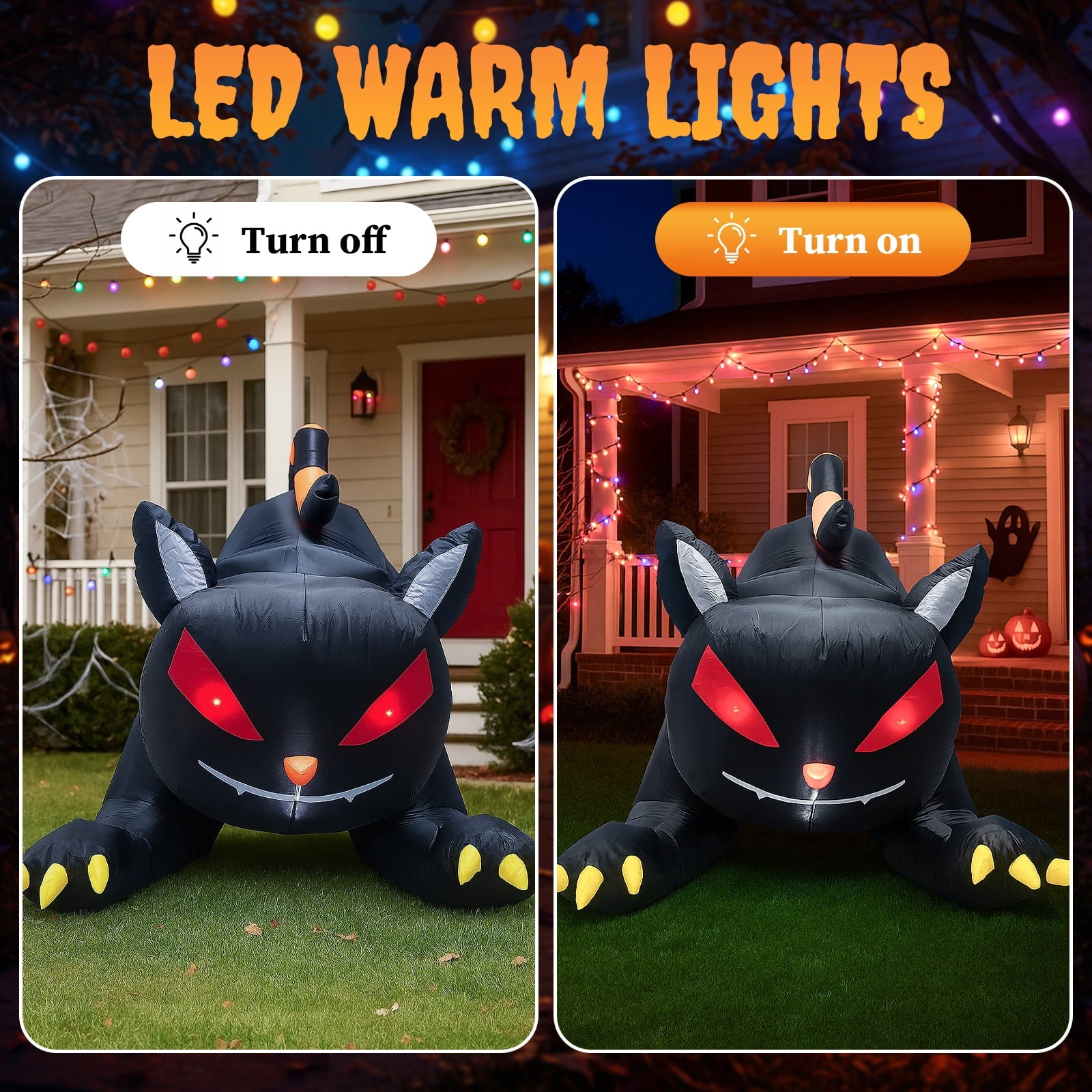 UBesGoo 6.5' Halloween Black Cat Inflatable Moving Head, Halloween Decorations Blow Up Yard Decor Built-in LEDs for Holiday Party