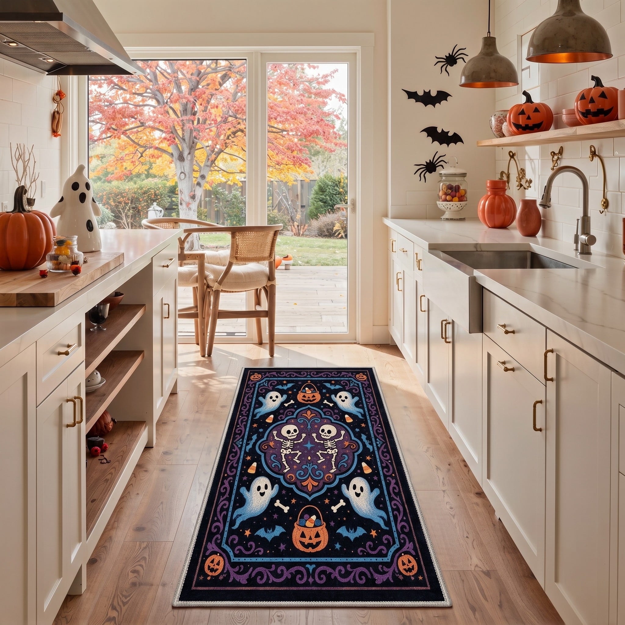 GENIMO 5'x7' Halloween Area Rug for Living Room, Washable Non Slip Soft Vintage Witch Indoor Rug for Bedroom Dining Room Home Office, Retro Sepia