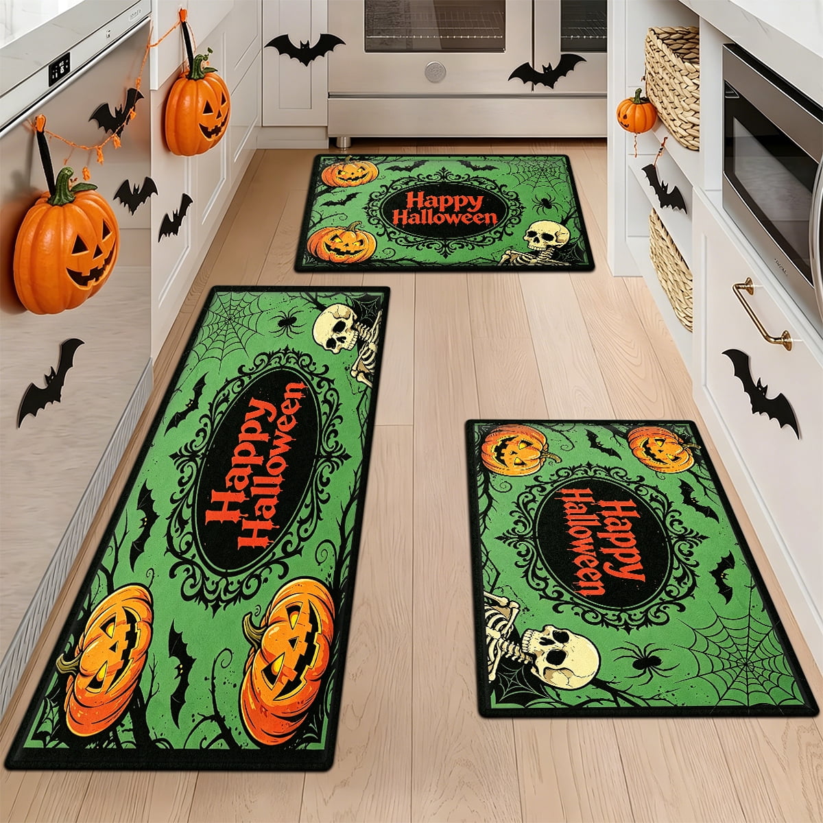 YIMEIS Halloween Pumpkin Lanterns 1Pc Flannel Mat and Kitchen Rugs,Soft Non-slip,Perfect for Home Bathroom