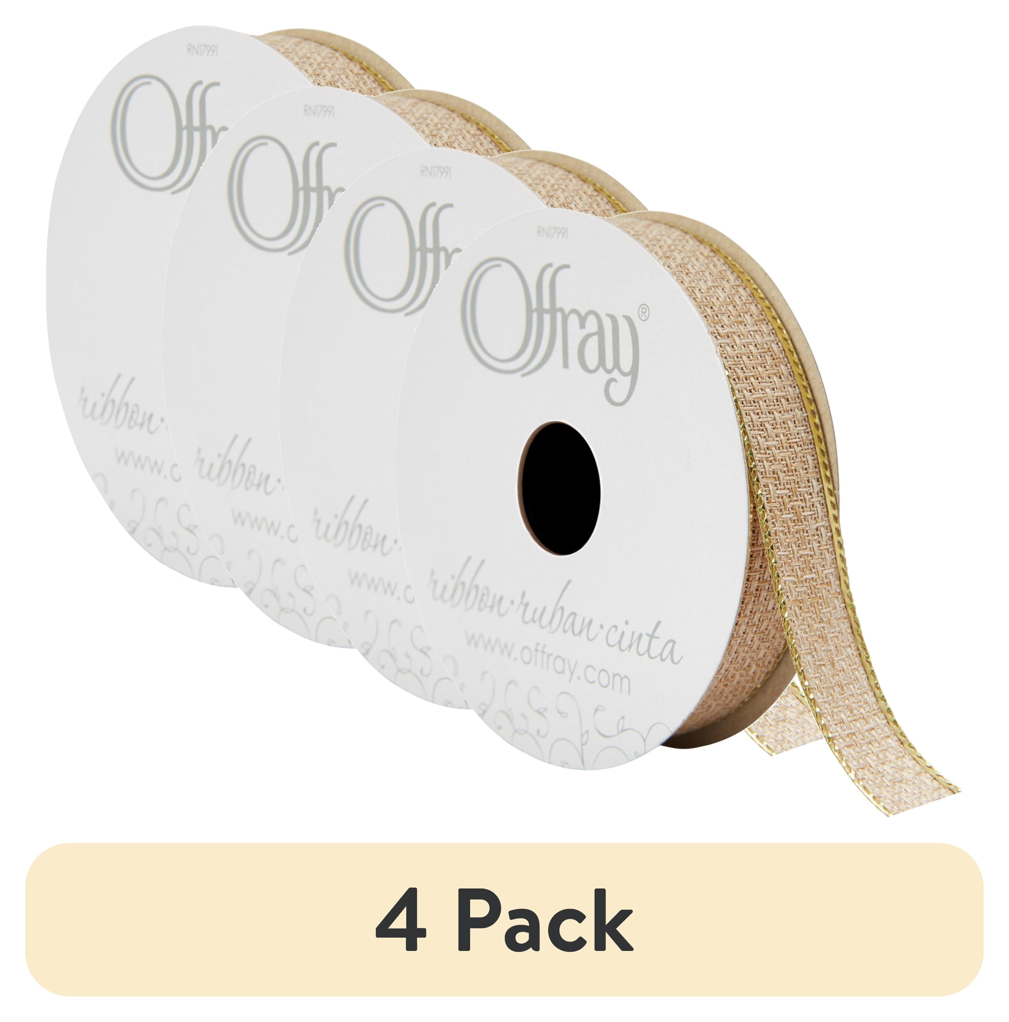 (4 pack) Offray Ribbon, Natural Gold 5/8 inch Galena Metallic Ribbon for Wedding, Crafts, and Gifting, 9 feet, 1 Each