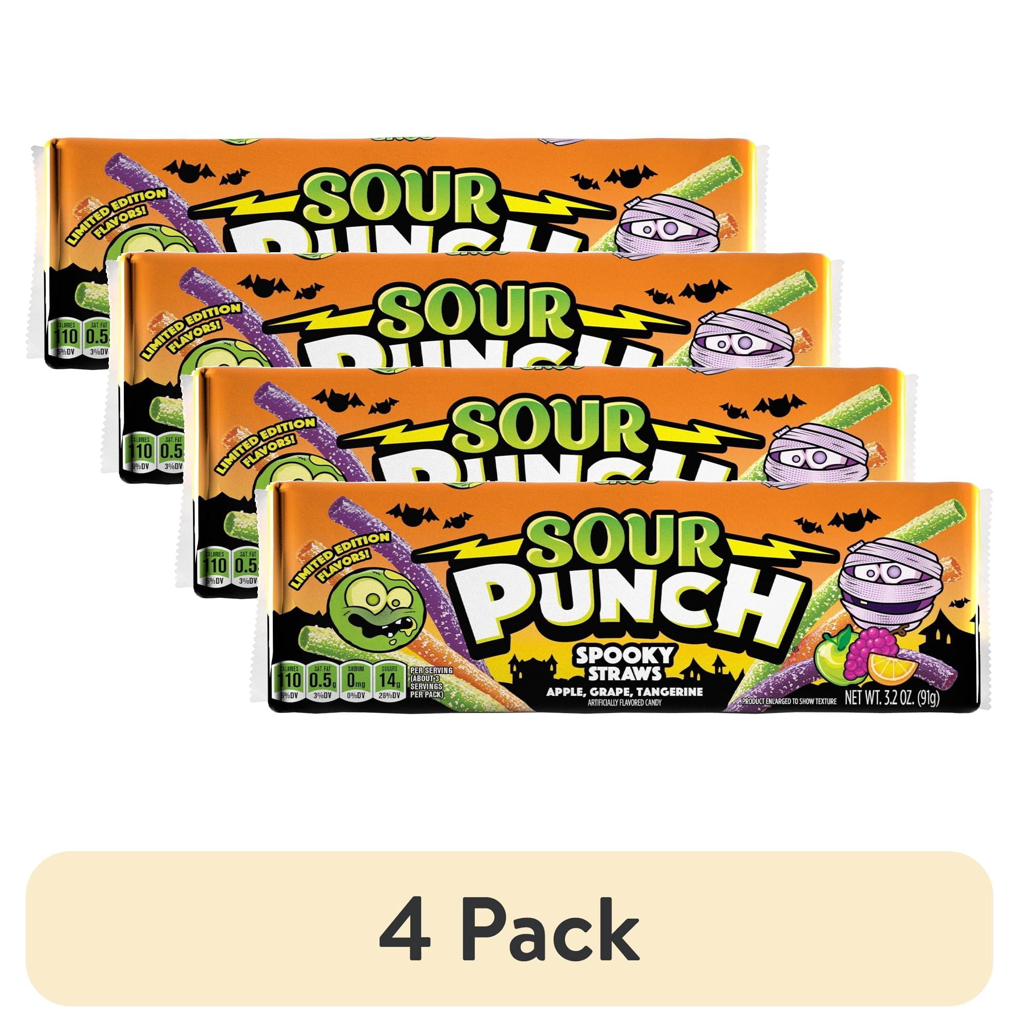 Sour Punch Spooky Straws Chewy Halloween Candy, 3.2oz Tray