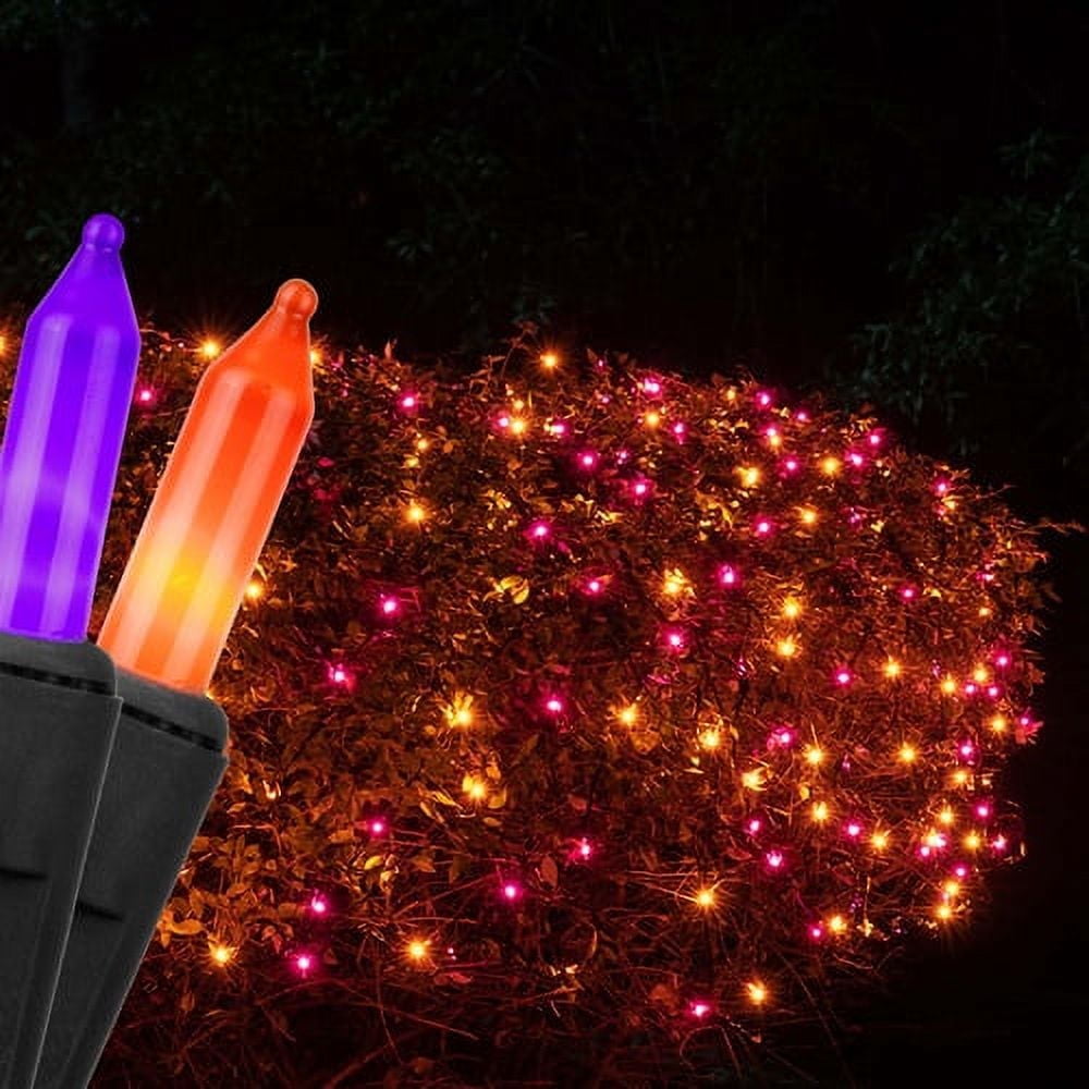 4’ x 6’ Halloween Net Lights Outdoor 150 Orange and Purple Lamps on Black Wire