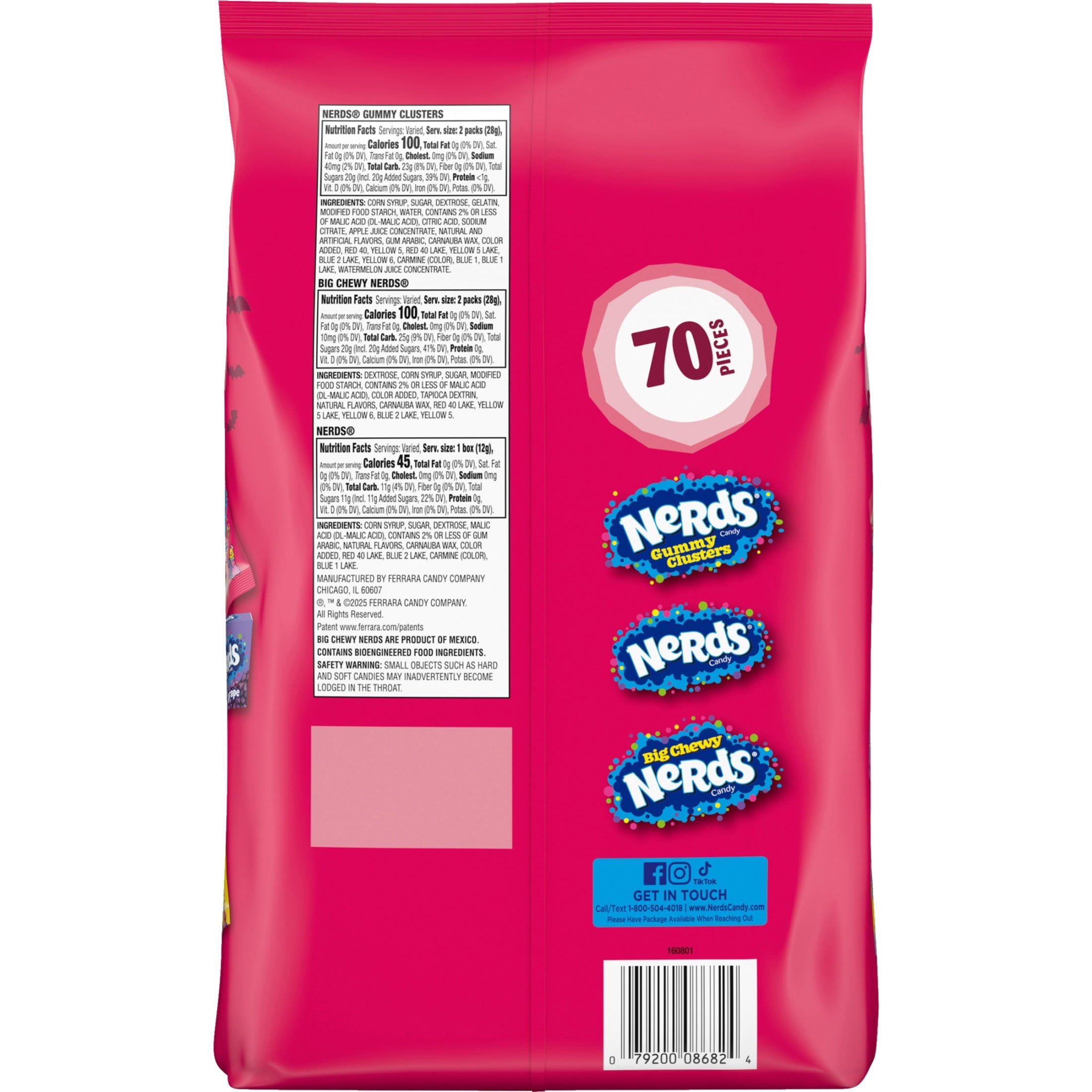 Nerds Halloween Assorted Candy, Halloween Trick-or-Treat Variety Bag, NERDS Gummy Clusters, Big Chewy, Originals Strawberry and Grape, 70 Count, 32.21 Ounces