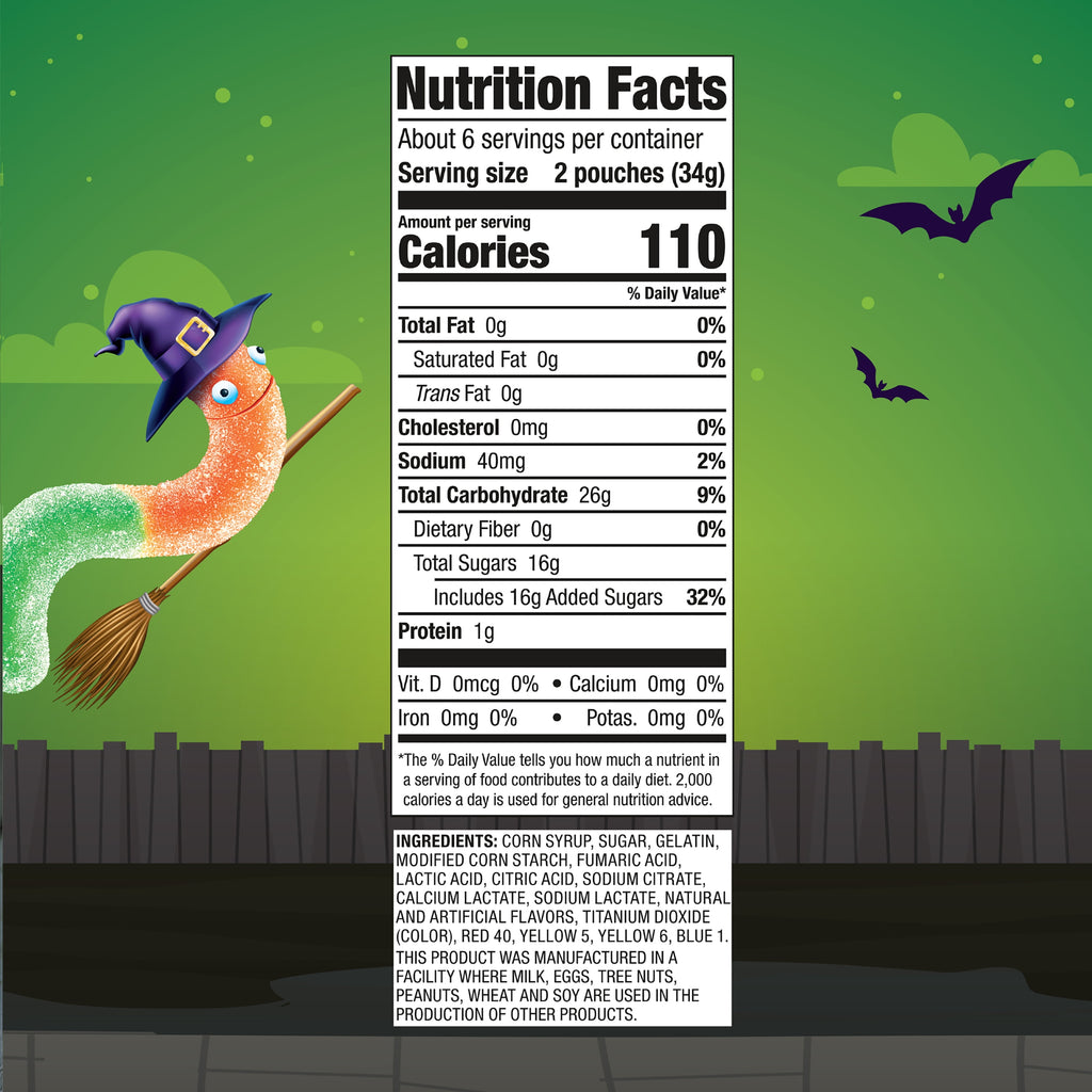 Trolli Sour Brite Crawlers, Halloween Sour Candy Treat Packs, 7.2 oz Bag, 12 Count