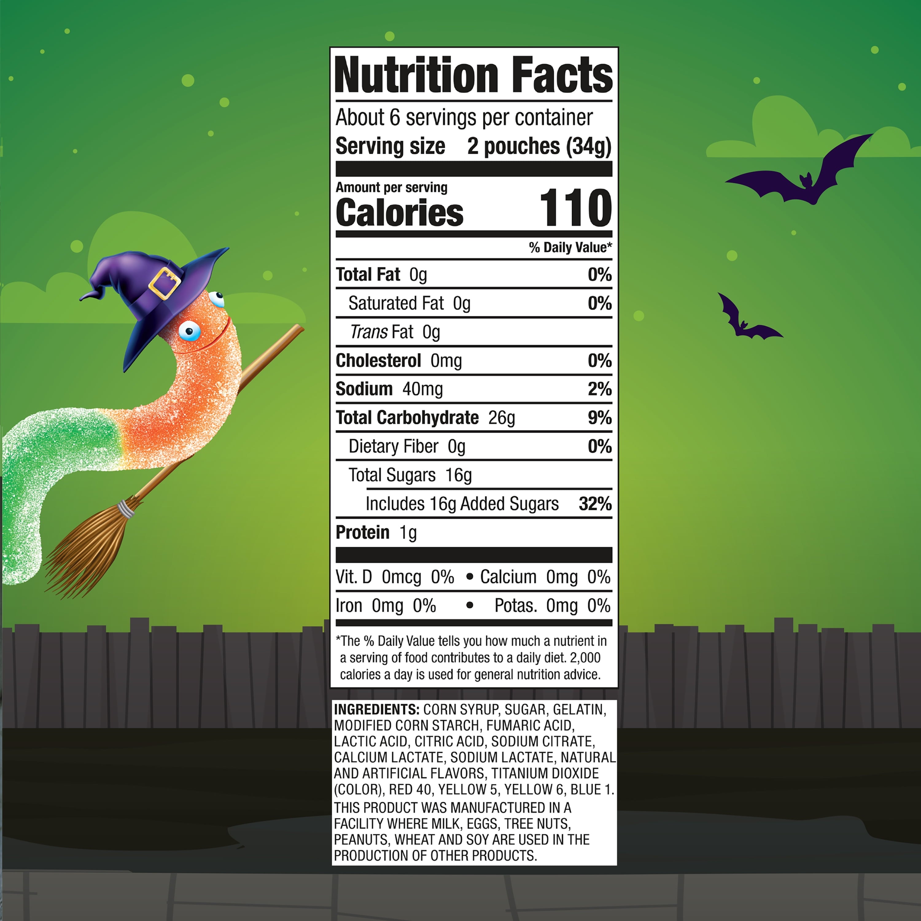 Trolli Sour Brite Crawlers, Halloween Sour Candy Treat Packs, 7.2 oz Bag, 12 Count